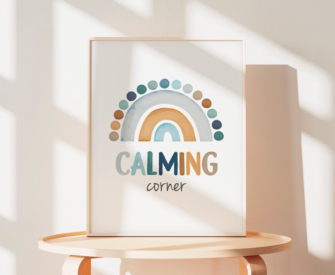 Calming Corner Rainbow Watercolor Boho Nursery Classroom Decor Poster - Image 3