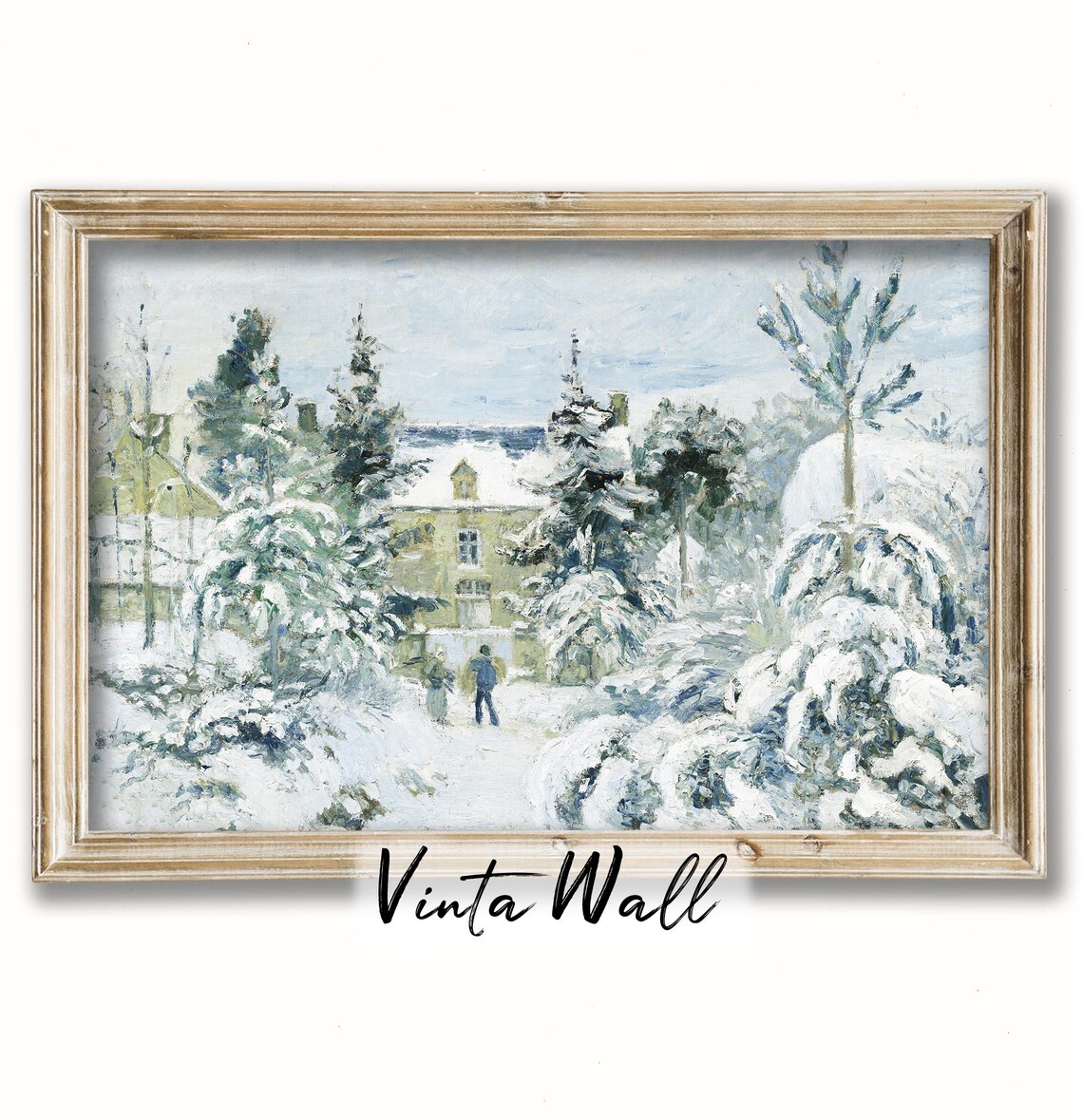 Snowy Winter Cottage among Frosted Firs Vintage Impressionist Poster