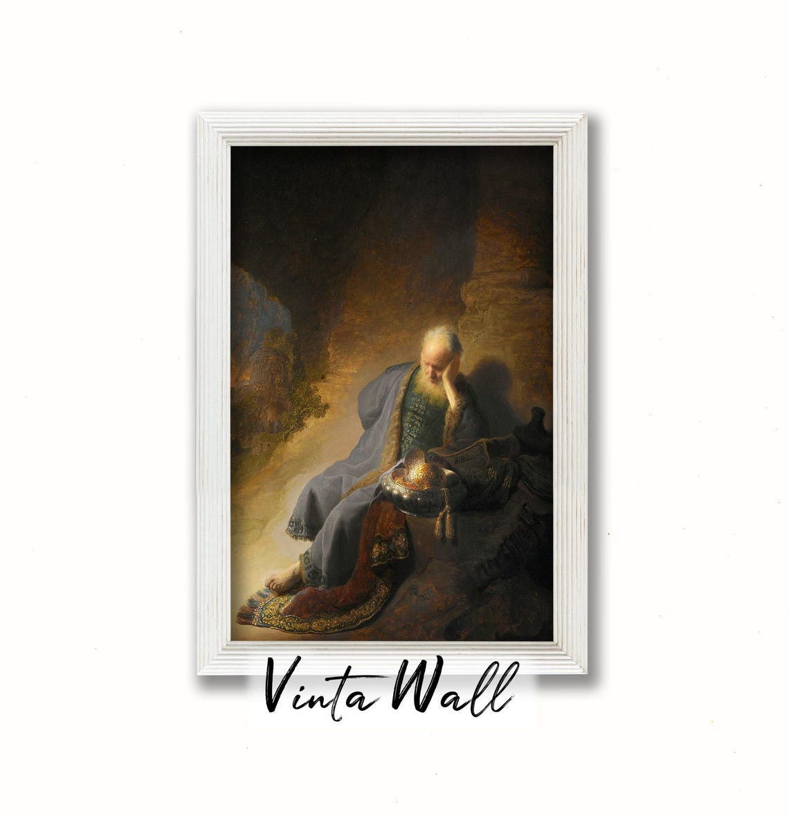 Old Bearded Hermit Cave Flickering Lamp Vintage Dark Art Poster - Image 3