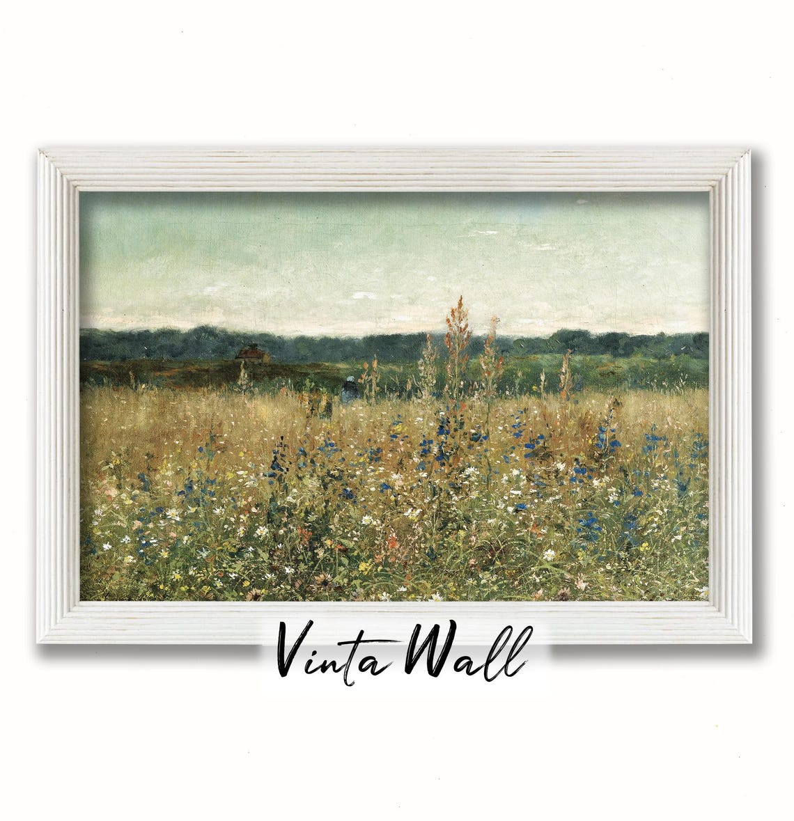 Flower Field Oil Painting Print Farmhouse Meadow Muted Colours Vintage Art Village Warm Tones Home Wall Decor Neutral Country - Image 3
