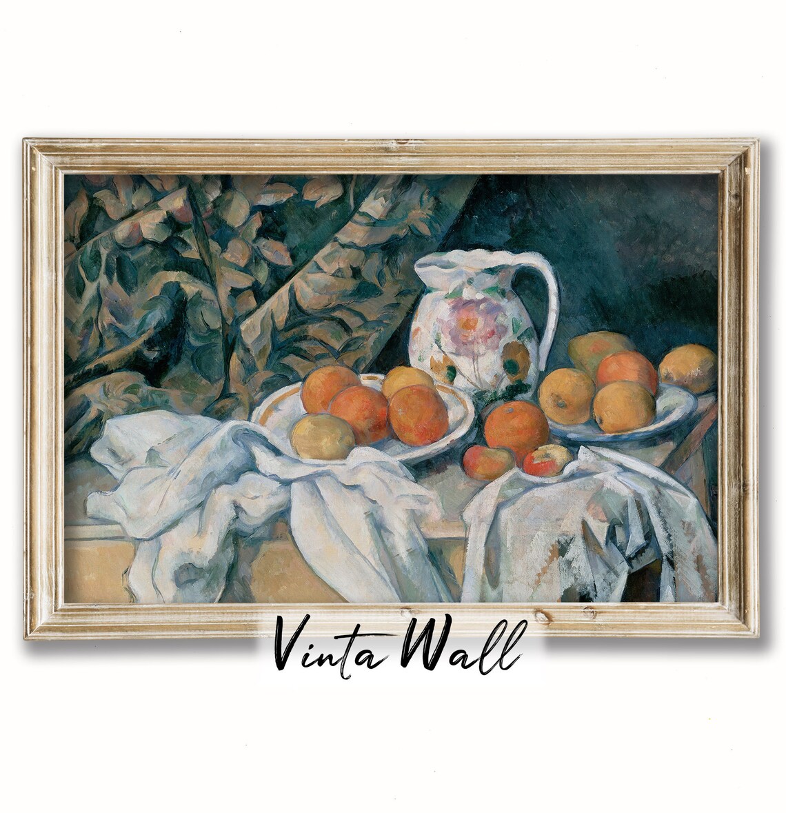 Still Life Fruit Plates Floral Pitcher Vintage Kitchen Painting Poster