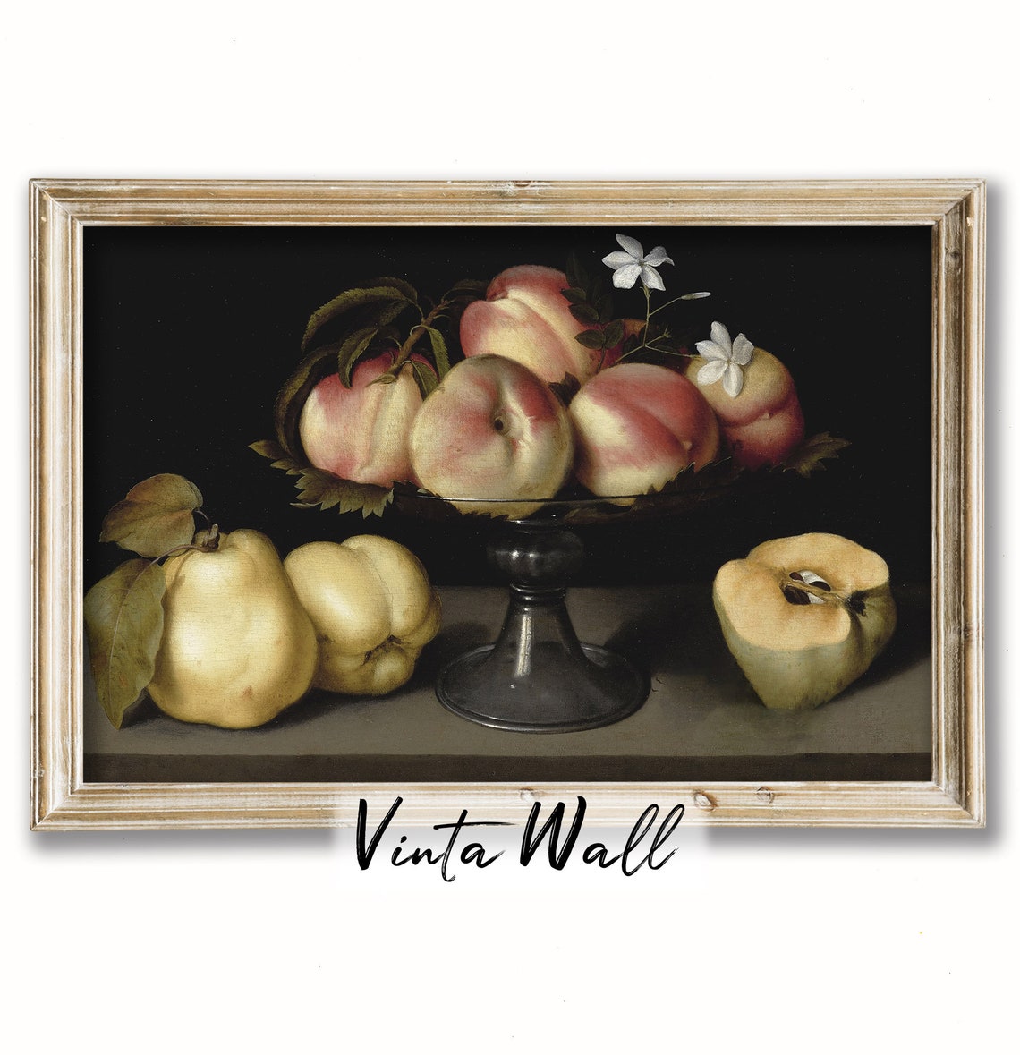 Peaches and Pears Still Life on Dark Ground Classical Fruit Poster