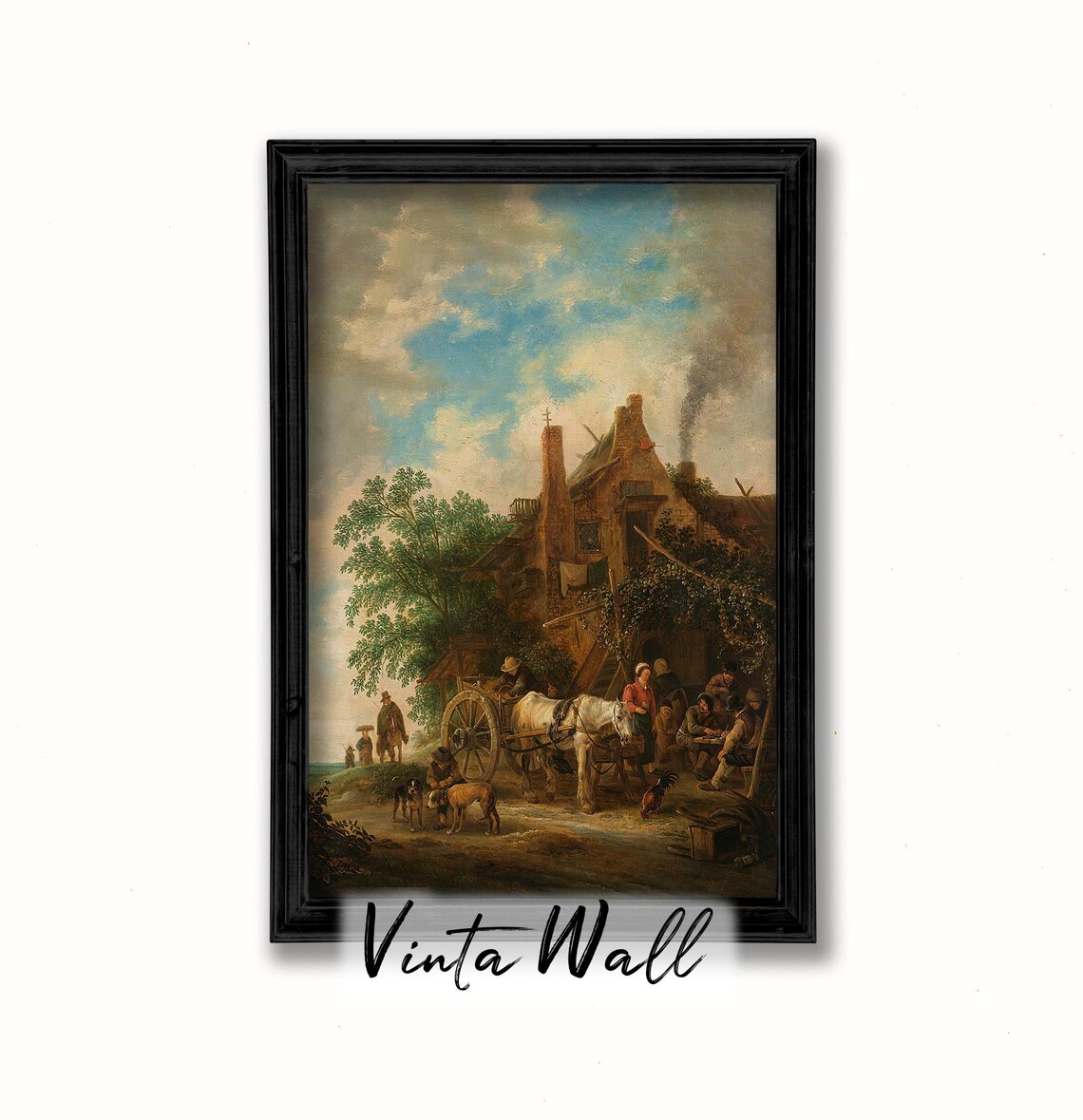 Village Tavern Horse Cart Rustic Inn Vintage Dutch Scene Poster - Image 2