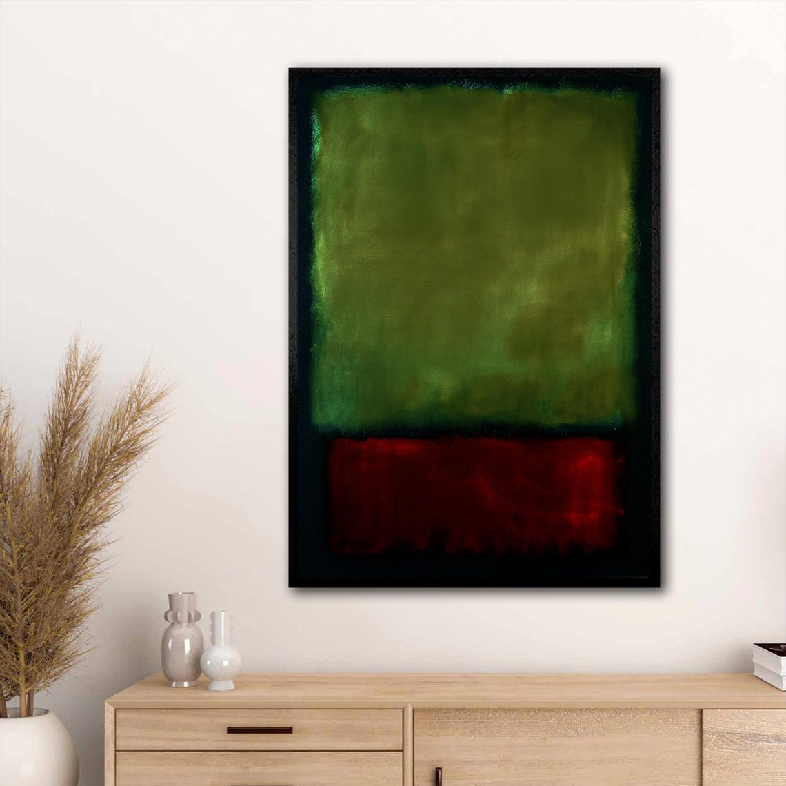 Mark Rothko Style Green and Red Color Field Abstract Painting Wall Art - Image 3
