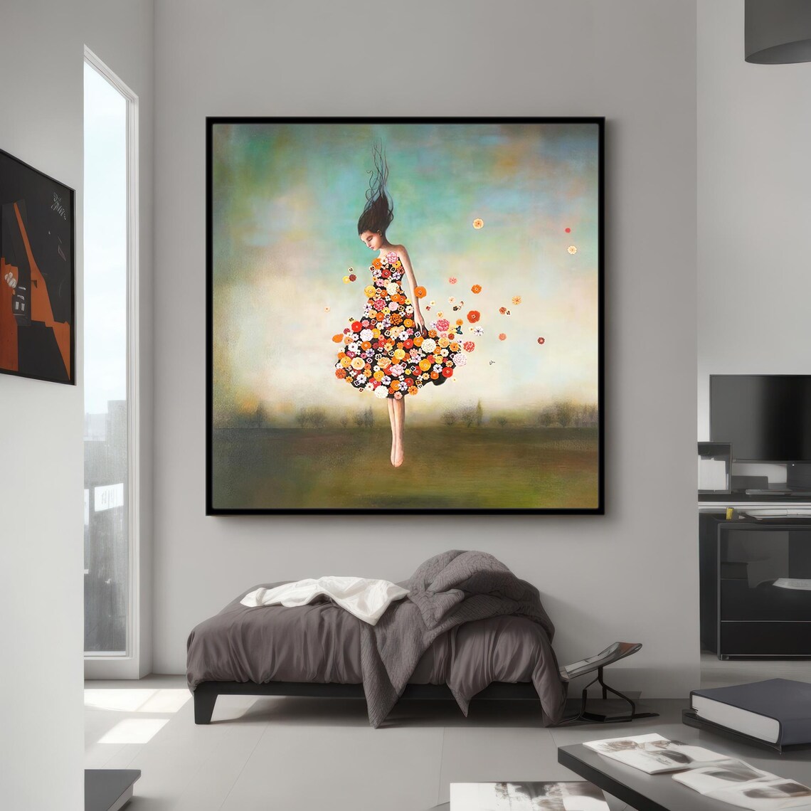 Girl Floral Dress Field Surreal Dreamy Flower Nature Art Poster - Image 3