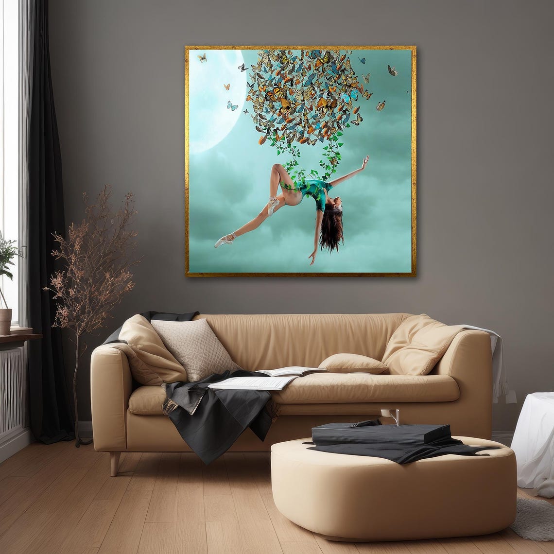 Butterfly Ballerina Floating Dream Surreal Teal Sky Art Poster - Image 4