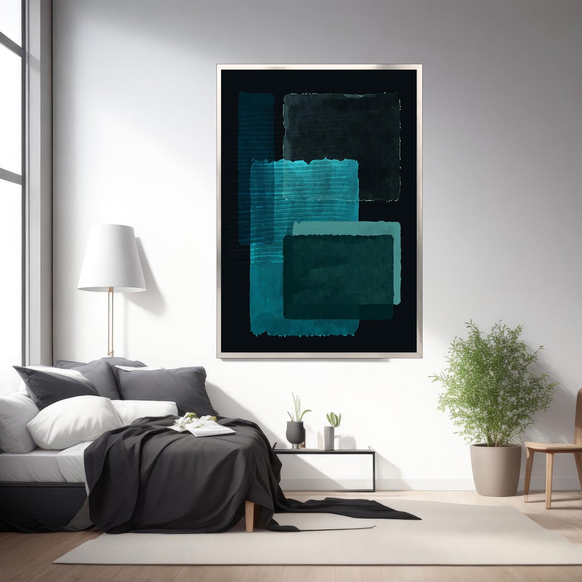 Emerald Teal Abstract Color Blocks Dark Modern Minimalist Poster - Image 2
