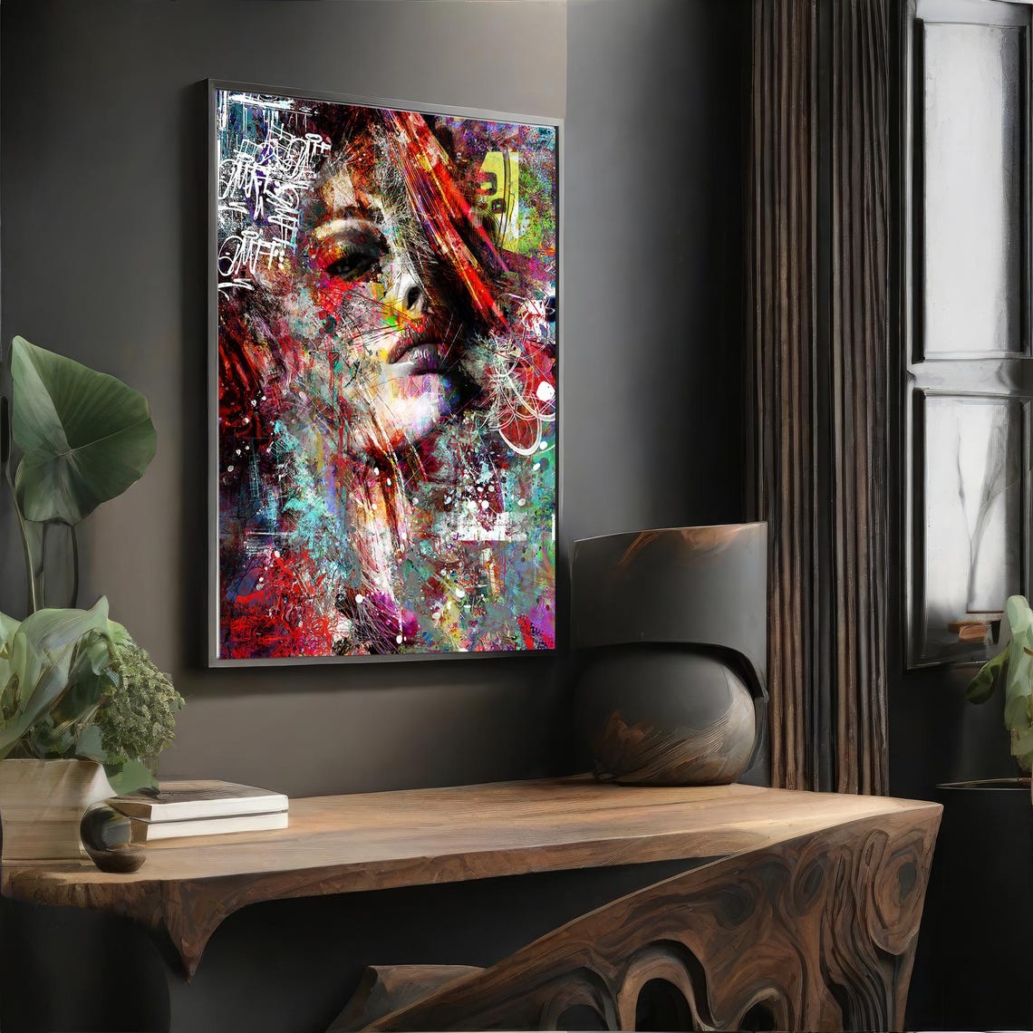 Abstract Woman Face in Colorful Graffiti Splashes Modern Art Poster - Image 4