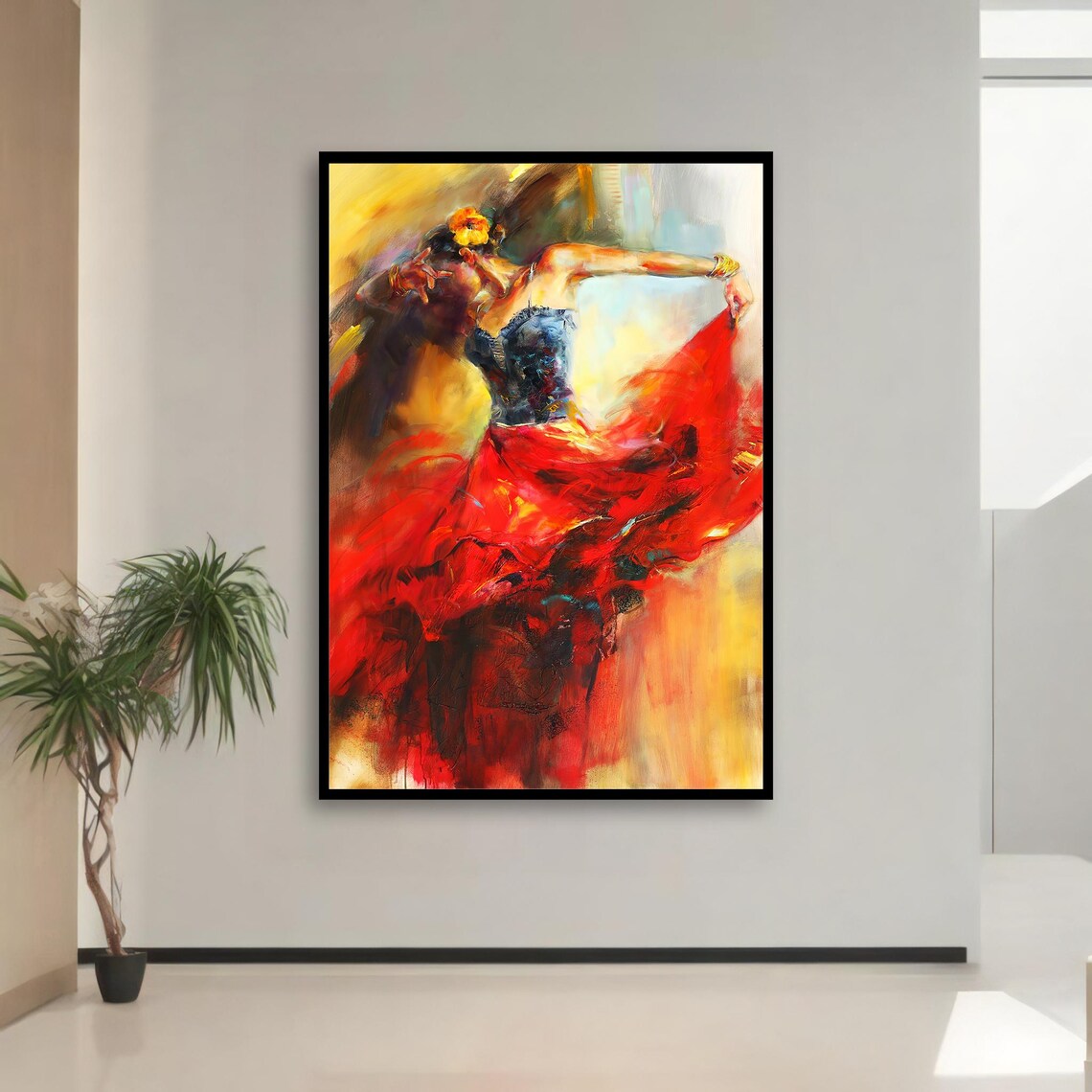Passionate Flamenco Dancer in Red Dress Vibrant Spanish Dance Painting Poster - Image 3