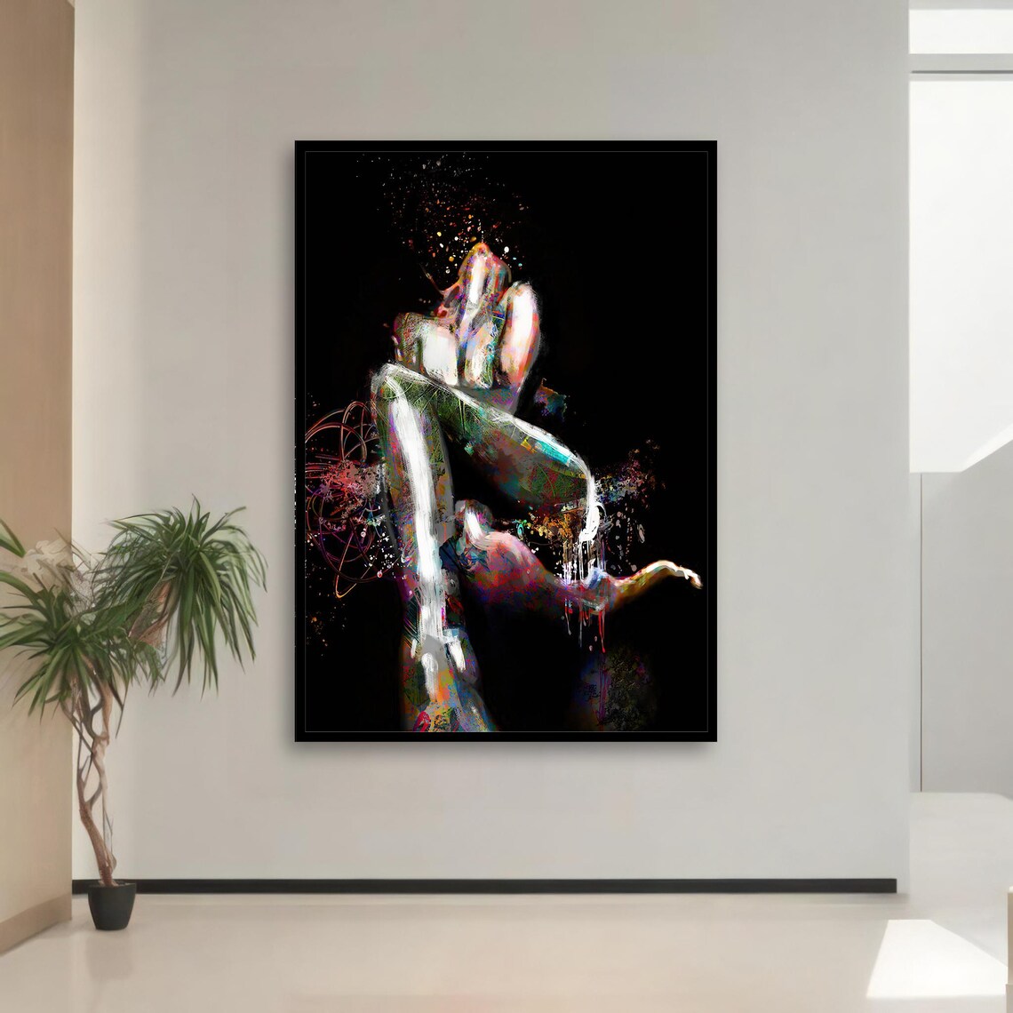 Colorful Abstract Nude Figure on Black Background Modern Splash Art Poster - Image 3