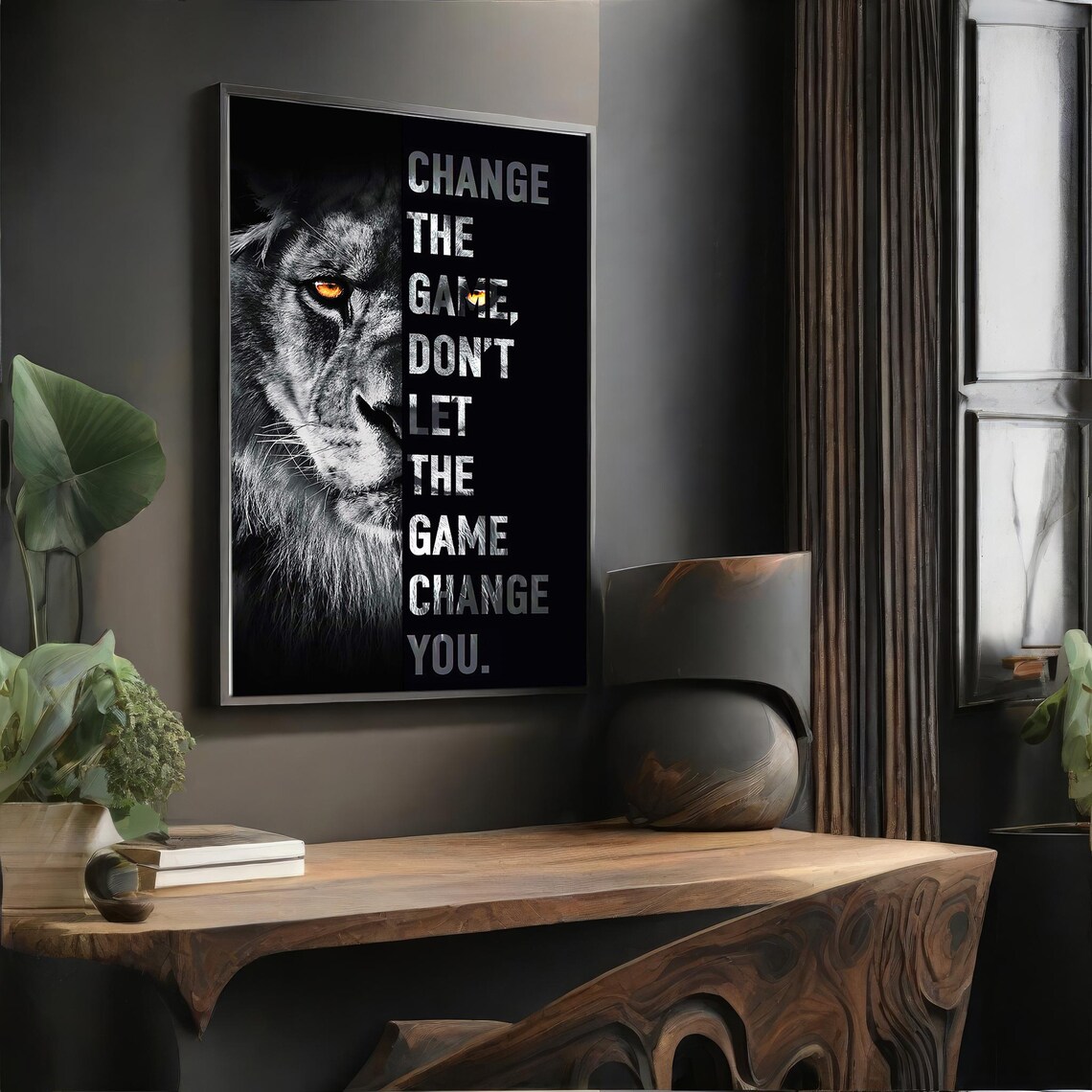 Lion Change The Game Motivational Quote Black and White Inspirational Poster - Image 4