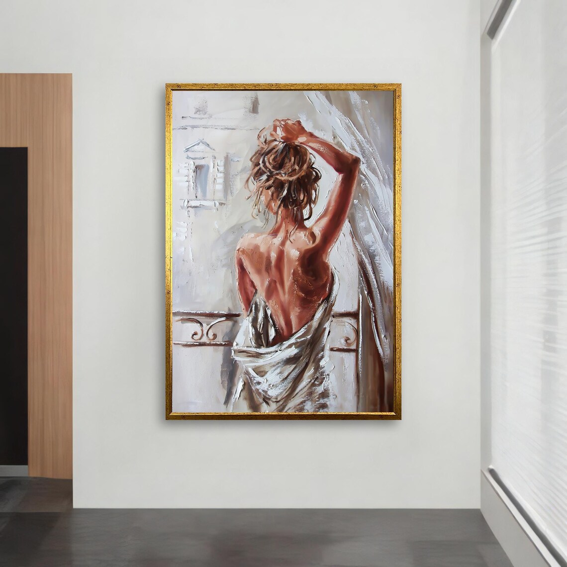 Nude Woman from Behind at Window White Drape Romantic Figurative Art Poster - Image 2