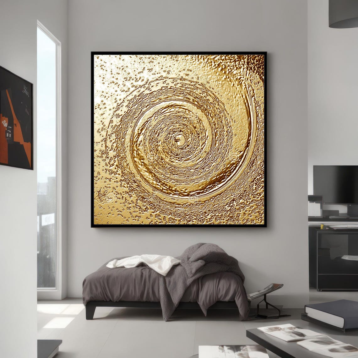 Golden Spiral Textured Abstract Art Luxurious Gold Modern Art Poster - Image 2