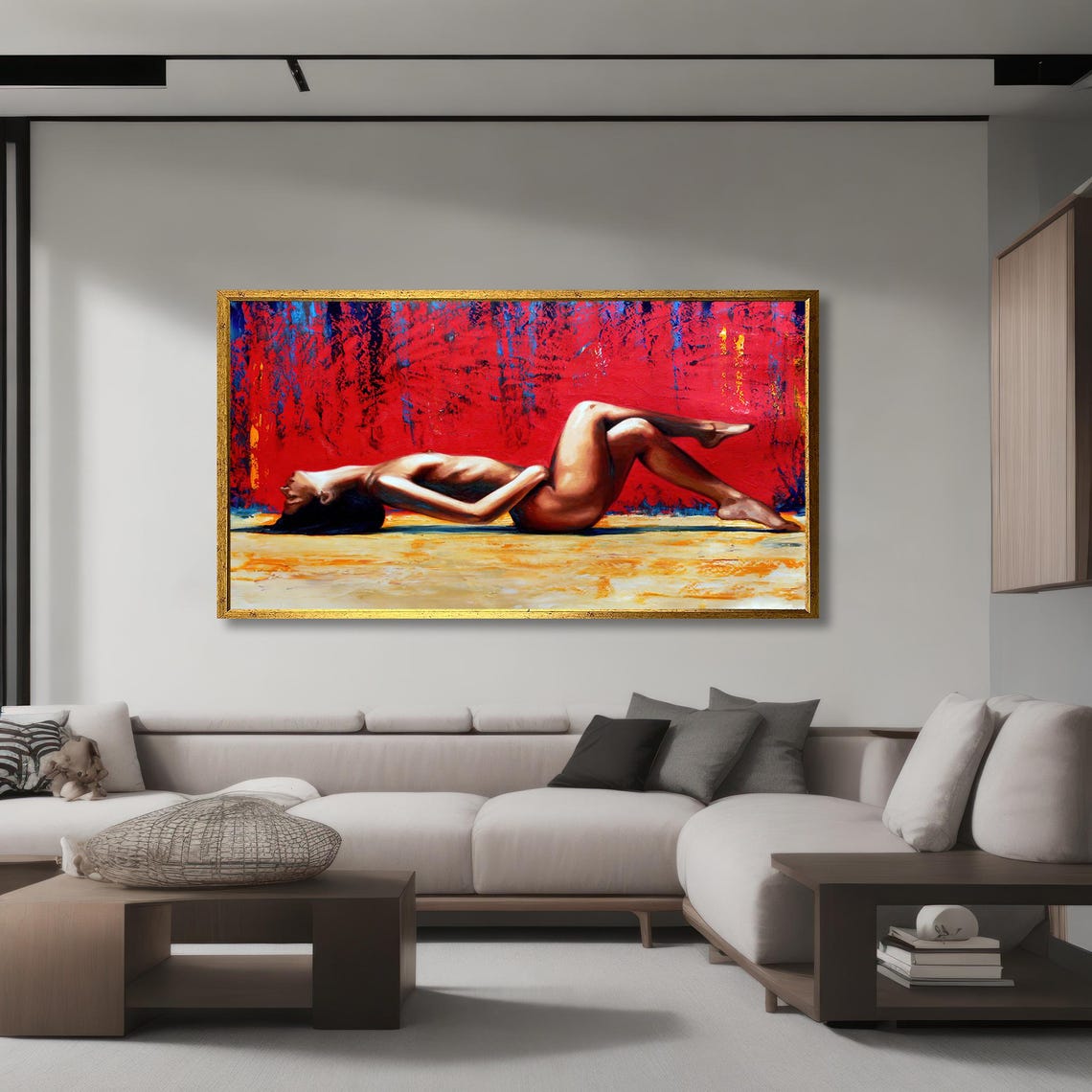 Reclining Nude Woman Bold Red Abstract Expressive Figurative Poster - Image 4