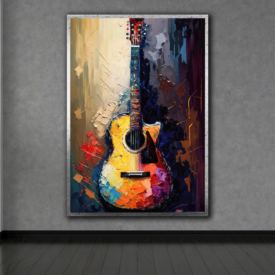 Vibrant Abstract Acoustic Guitar Colorful Music Painting Gift Poster - Image 2