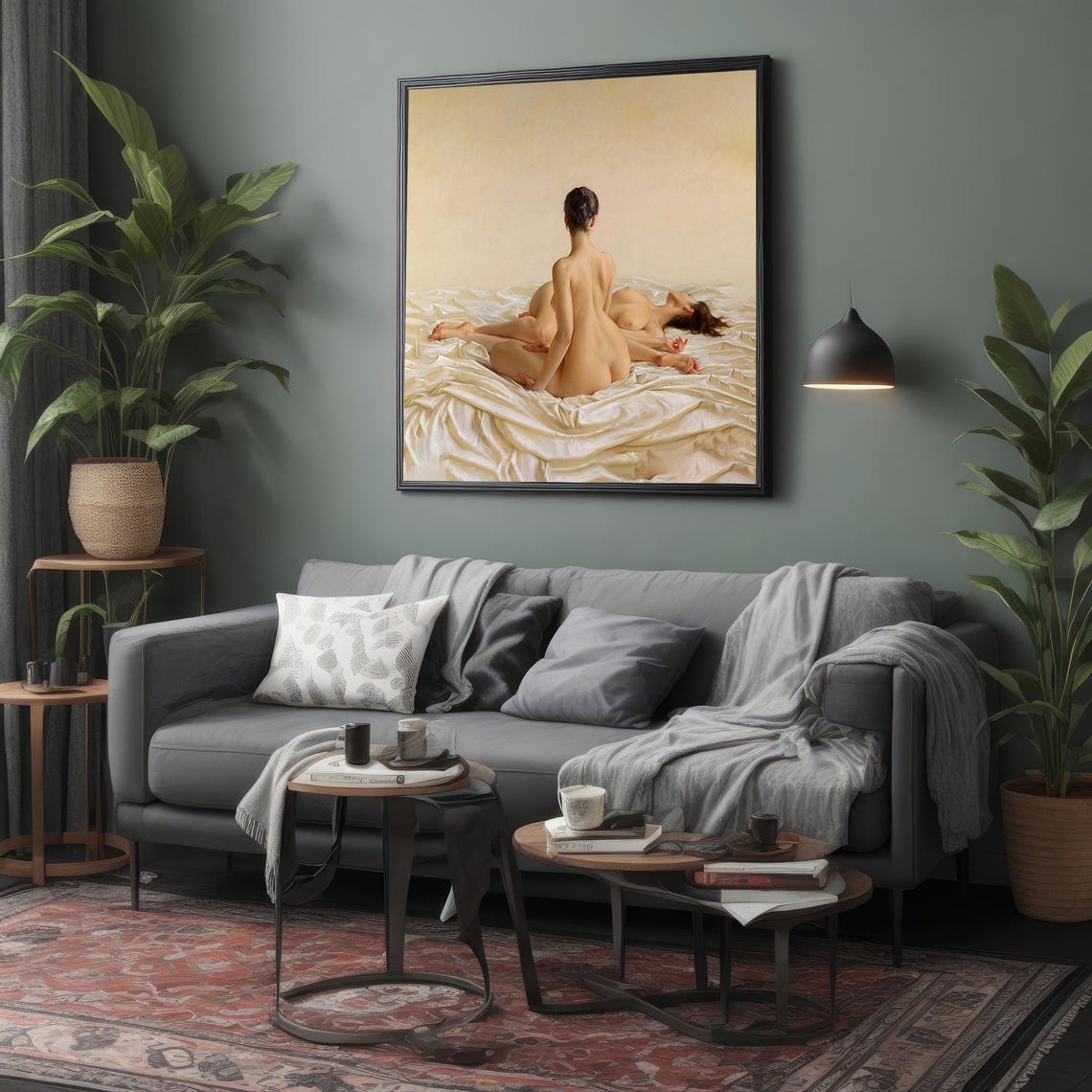 Two Nudes Ivory Satin Bed Classical Figure Painting Art Poster - Image 3