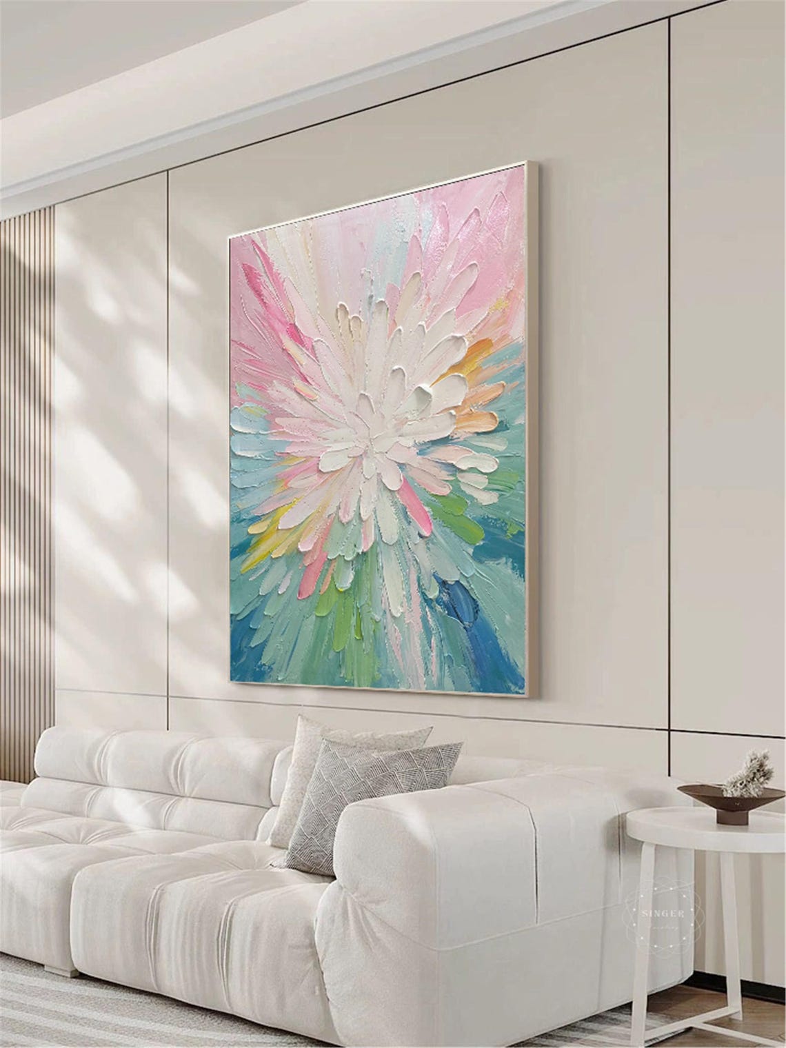 White Flower Burst Colorful Splash Textured Vertical Floral Wall Art - Image 2