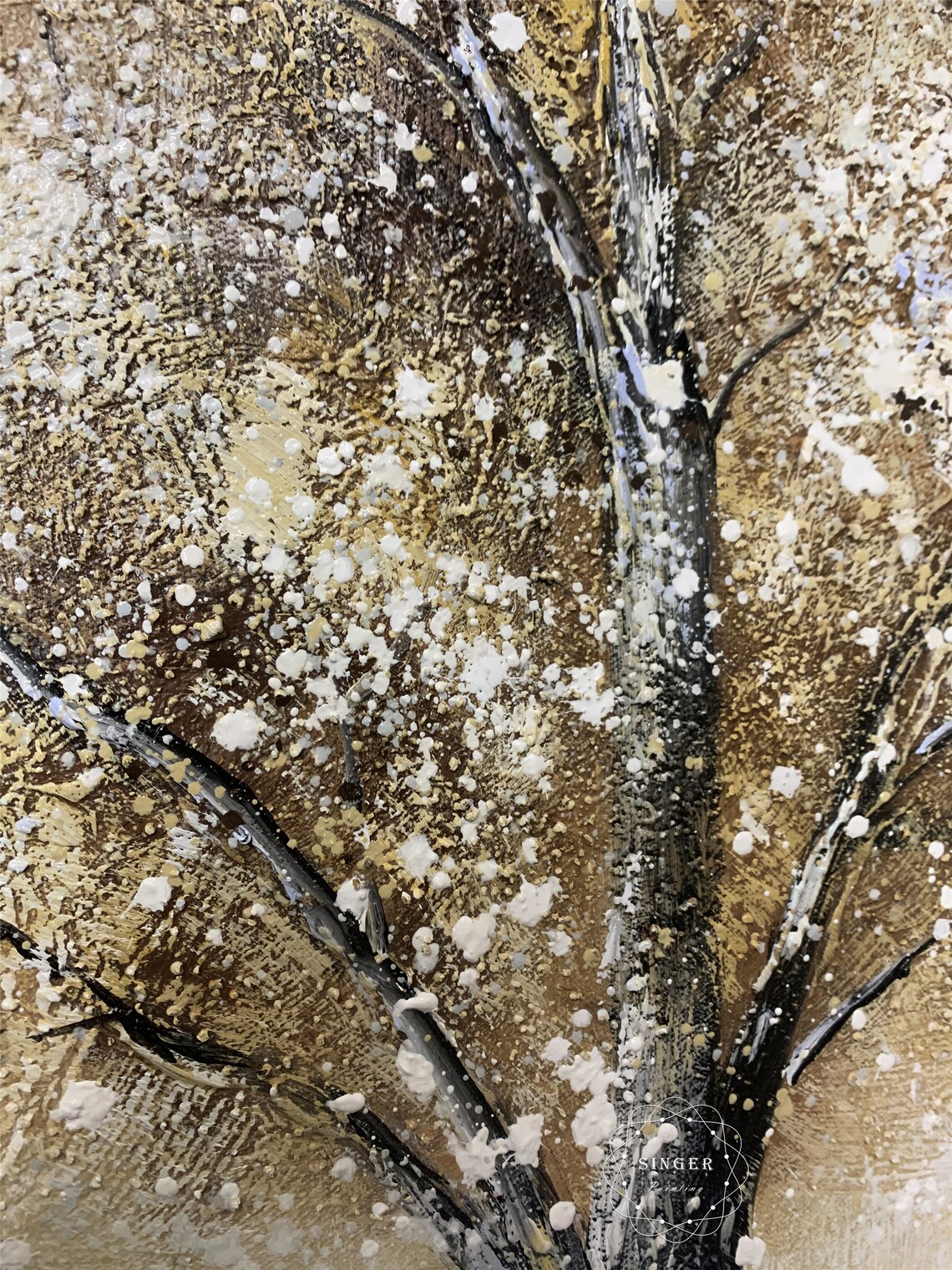 Abstract Tree Art Print, Gray Acrylic Texture, Gold - Image 5