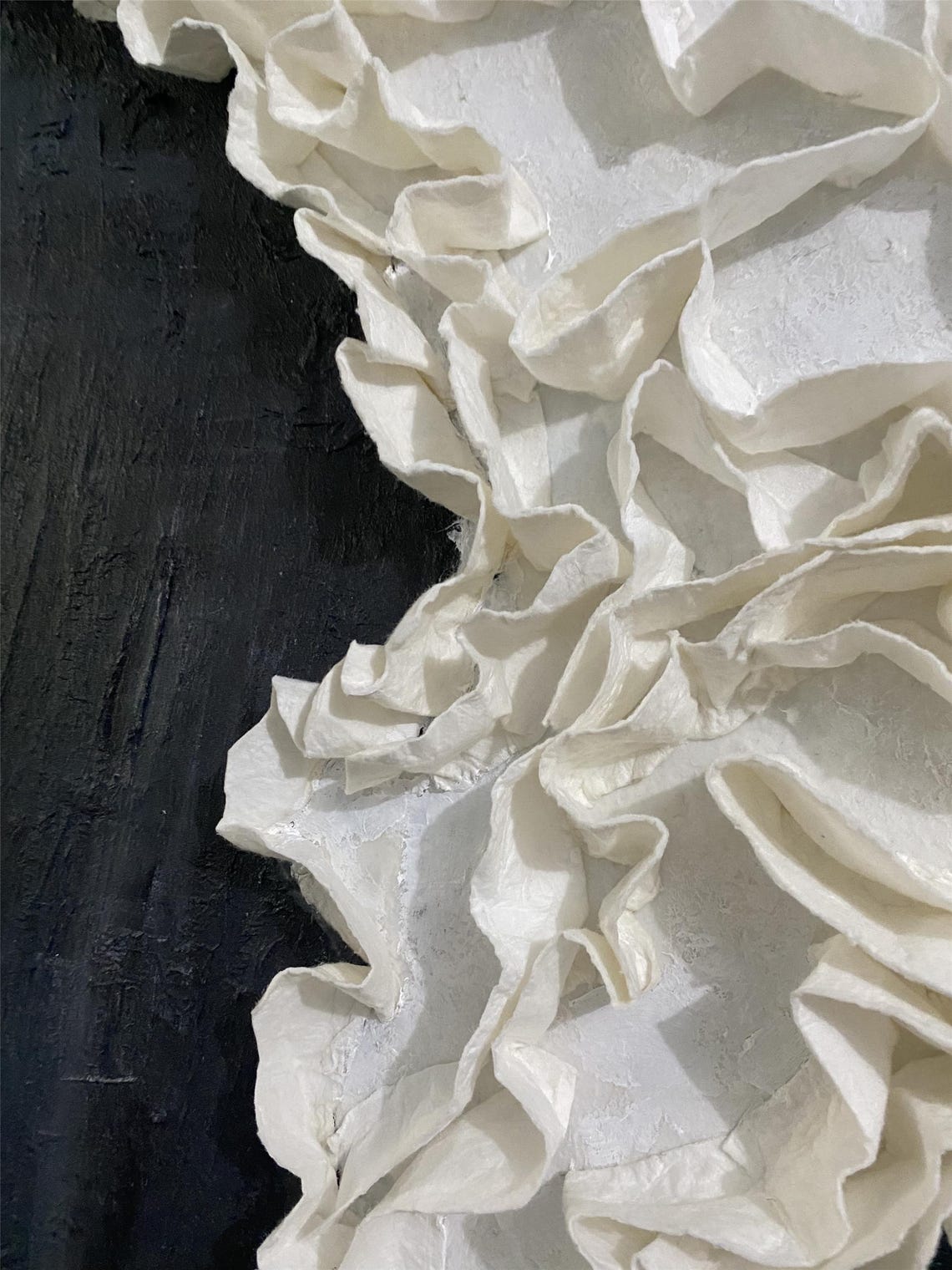 Ivory Ribbon Flow Abstract 3D Textured Painting Black Vertical Print - Image 5