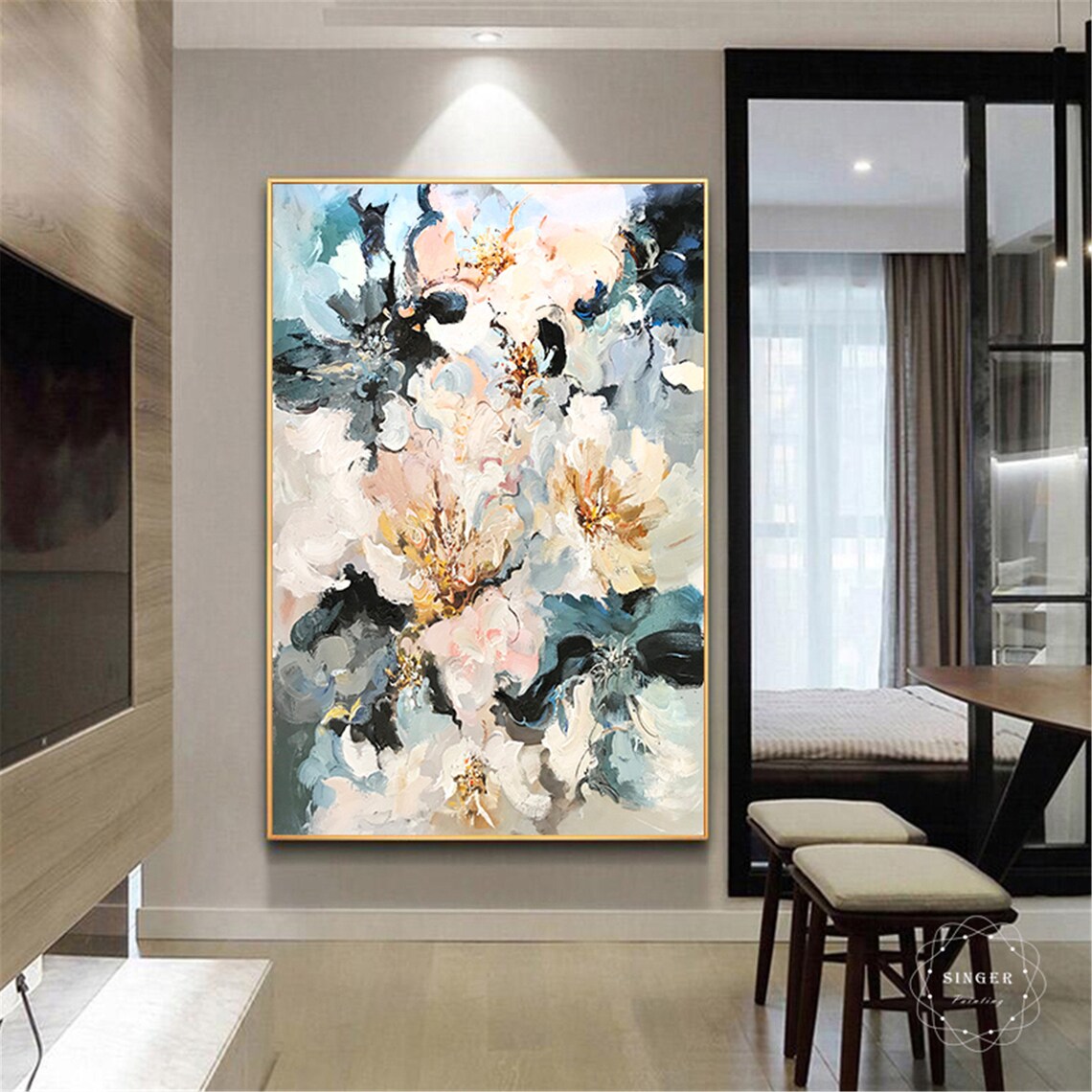 Pink Flower Abstract Wabi Sabi Wall Art Print - Image 2