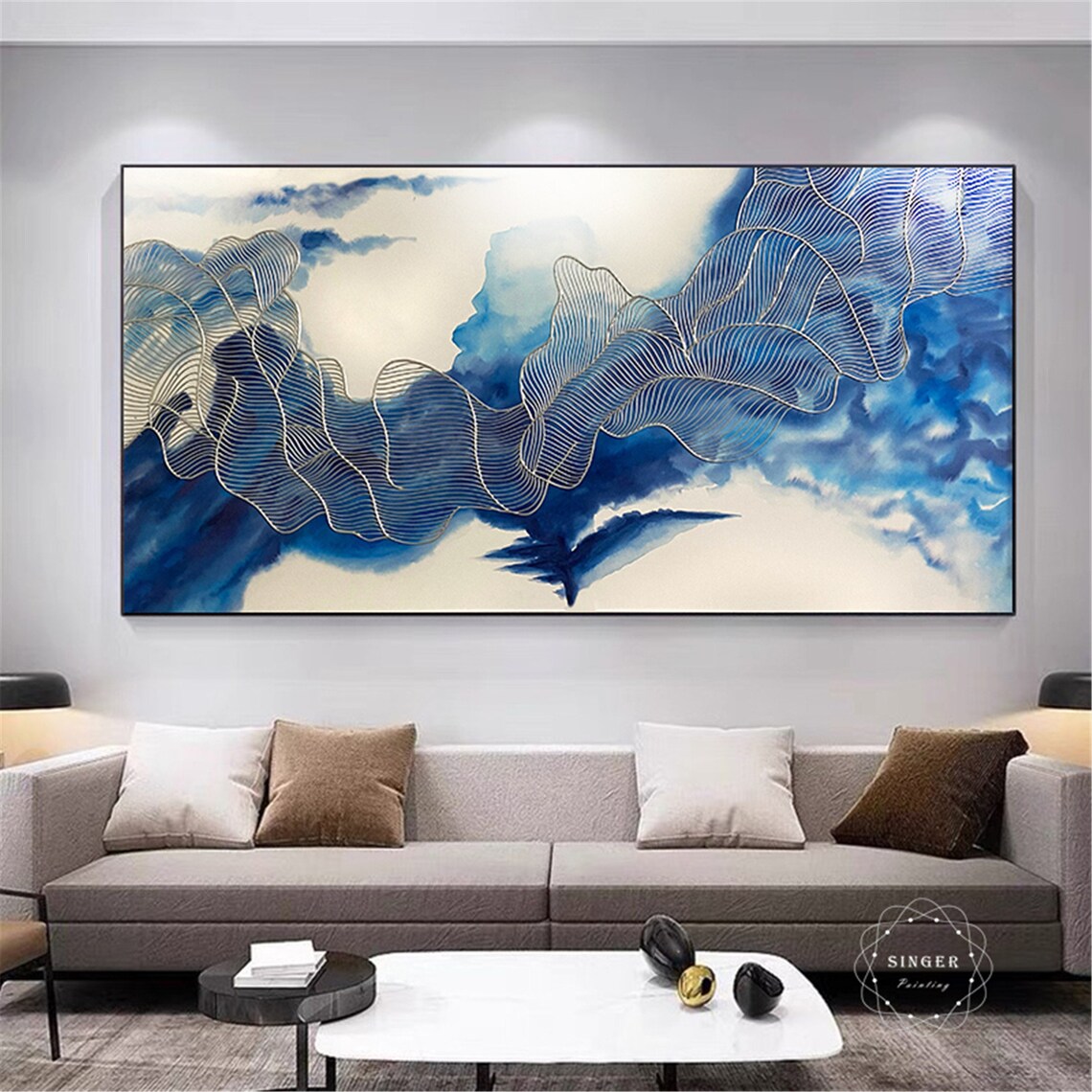 Silver Line Abstract Clouds, Modern Wall Art Print - Image 2