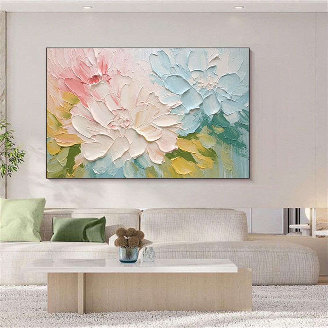 Pink Floral Abstract Acrylic Painting Art Print - Image 3