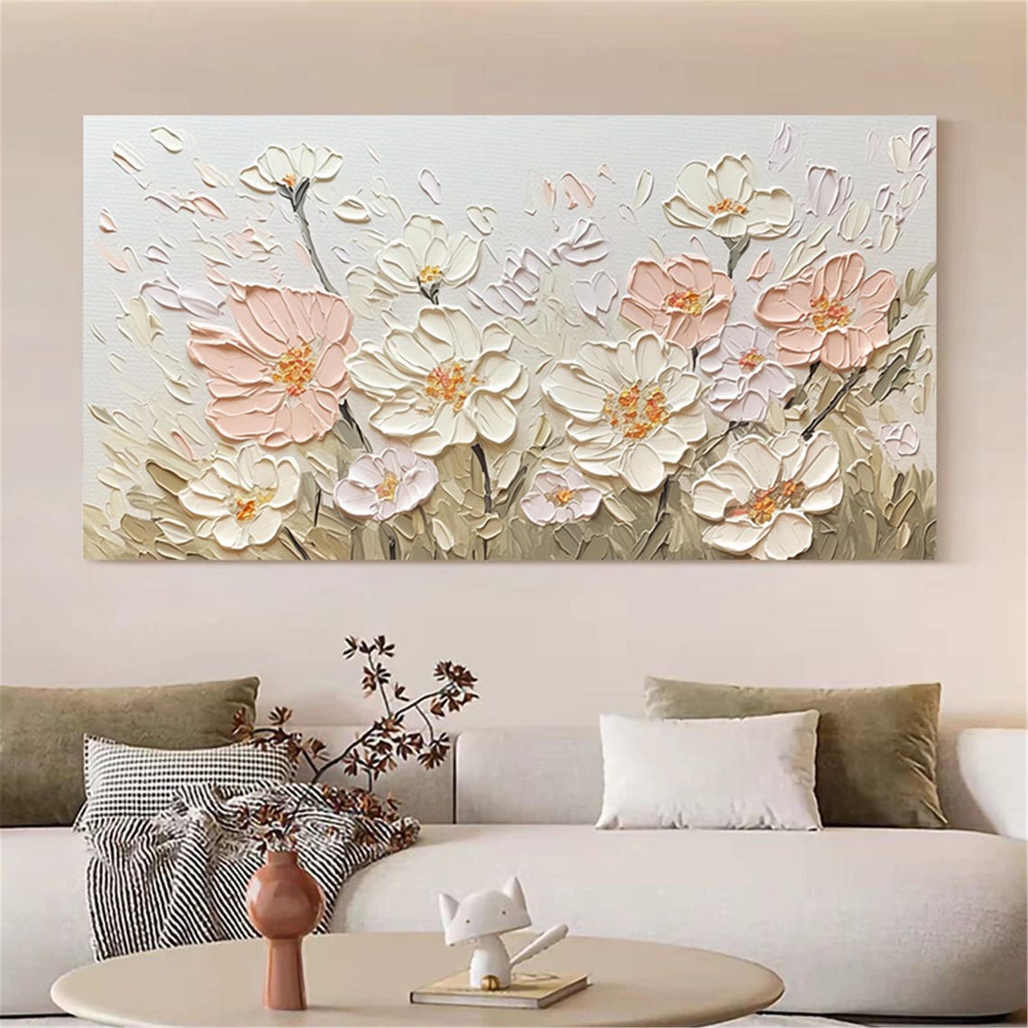 White Blush Anemone Flower 3D Textured Floral Meadow Painting Poster - Image 3