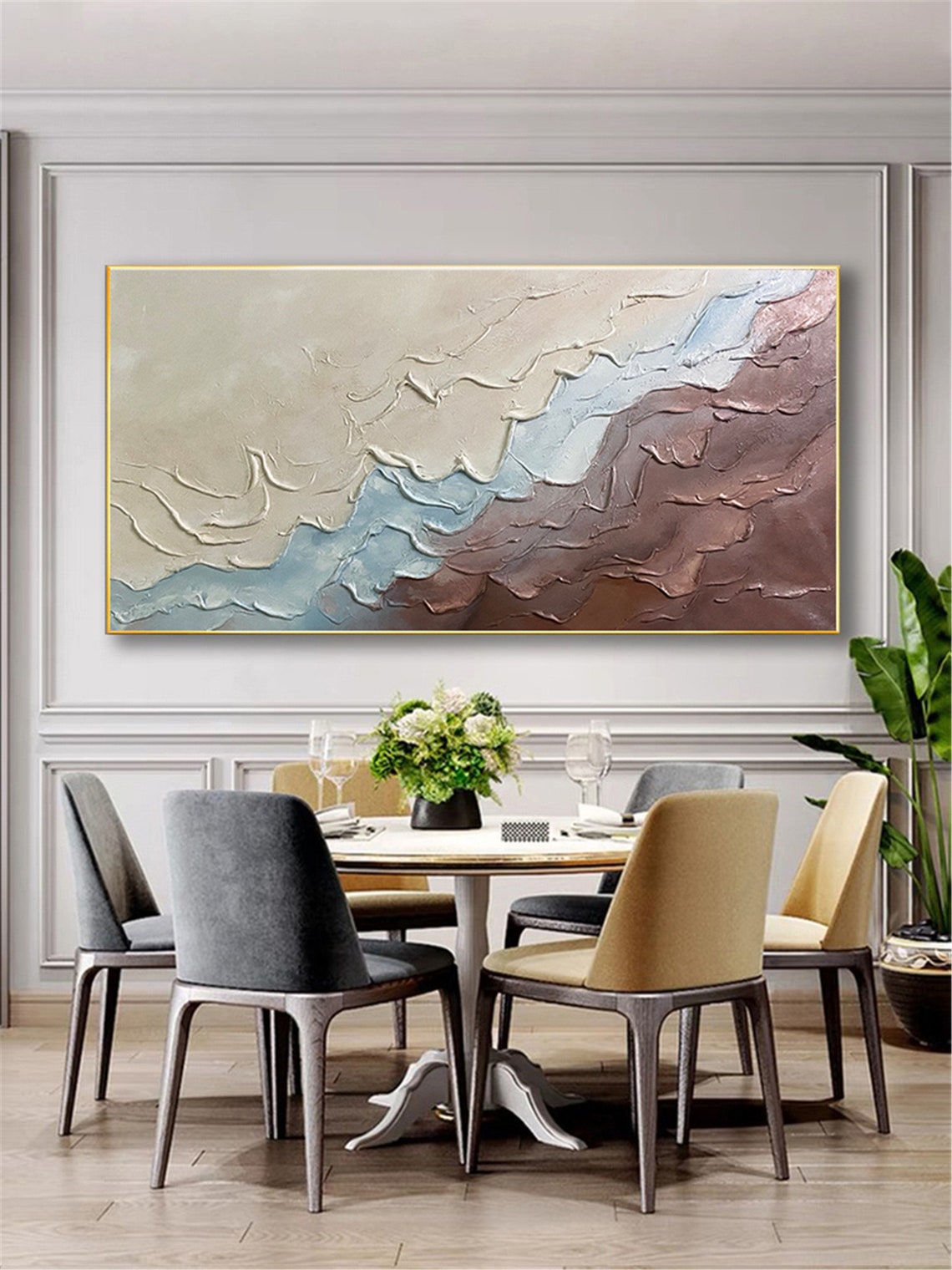 Sand Blue Rust Abstract Earth Waves Textured Impasto Wall Art Poster - Image 4