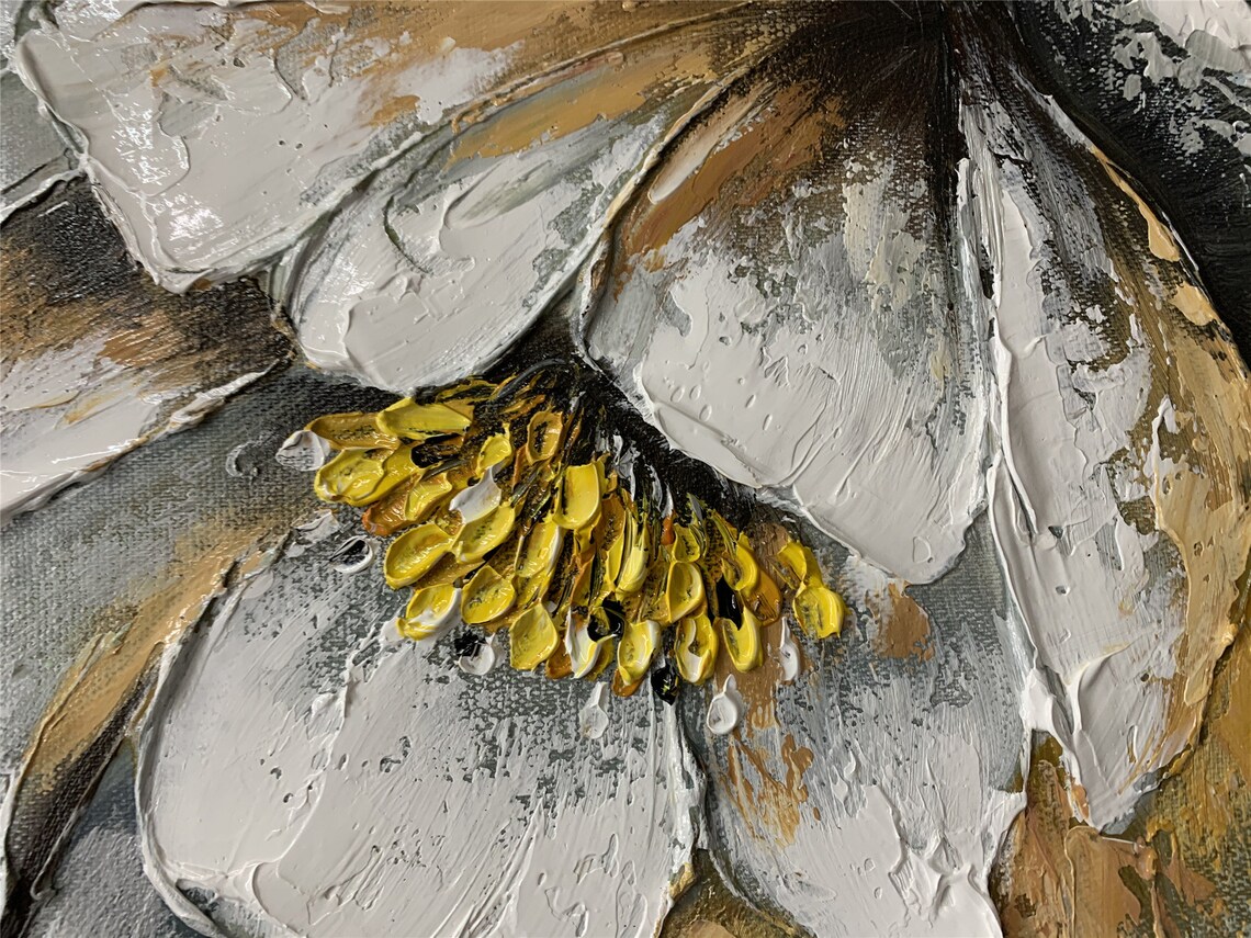 Abstract 3D Texture Flower Painting, Wabi Sabi Decor - Image 5