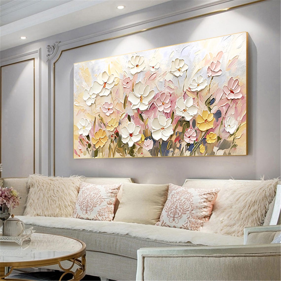 White Yellow Pink Wildflower 3D Textured Floral Painting Poster - Image 2