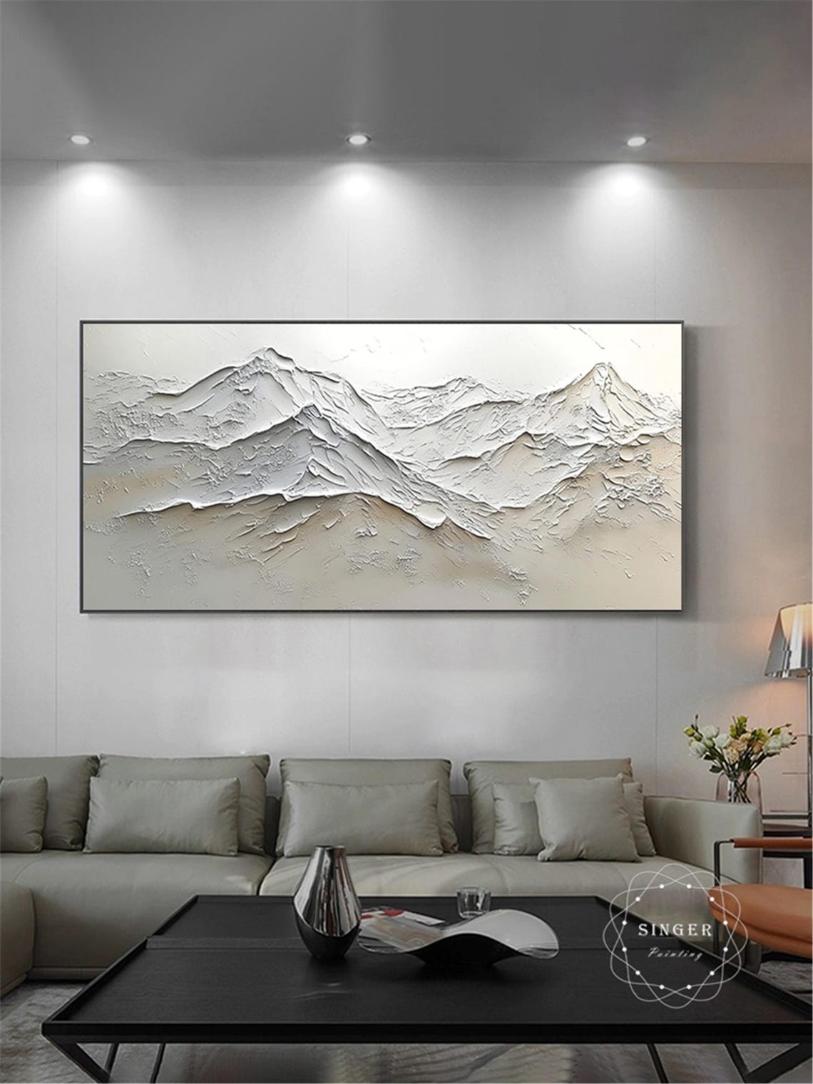 White Snow Mountain Range 3D Textured Minimalist Panoramic Poster - Image 2