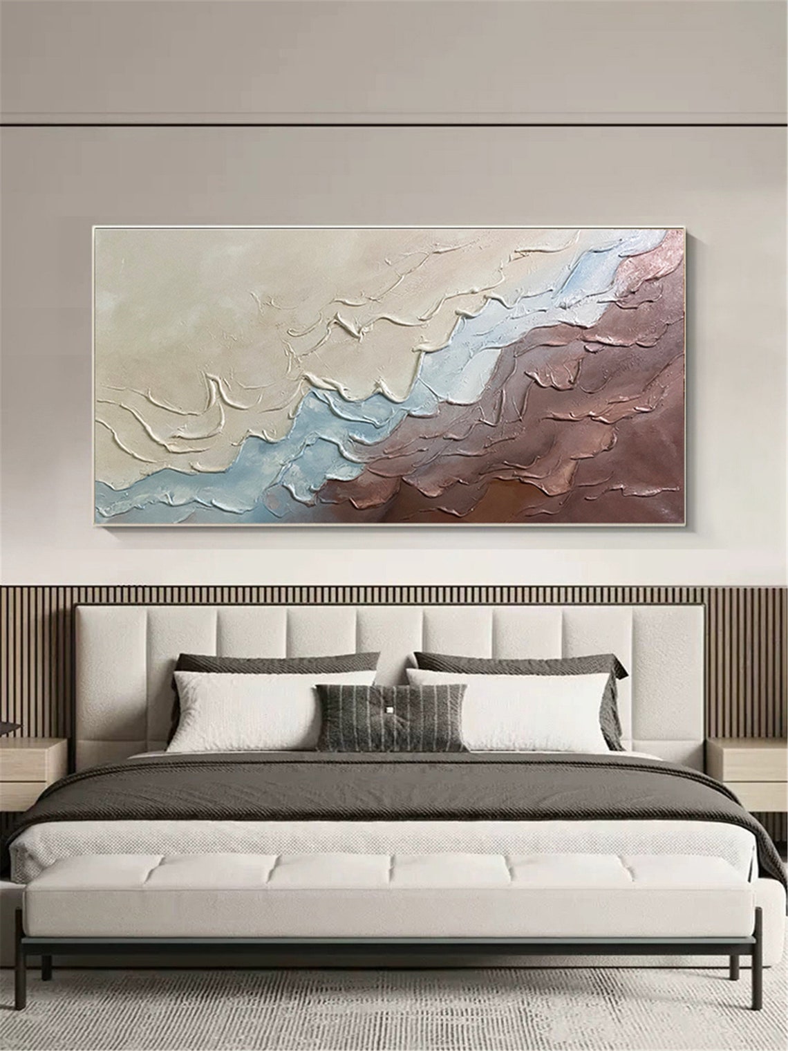 Sand Blue Rust Abstract Earth Waves Textured Impasto Wall Art Poster - Image 2