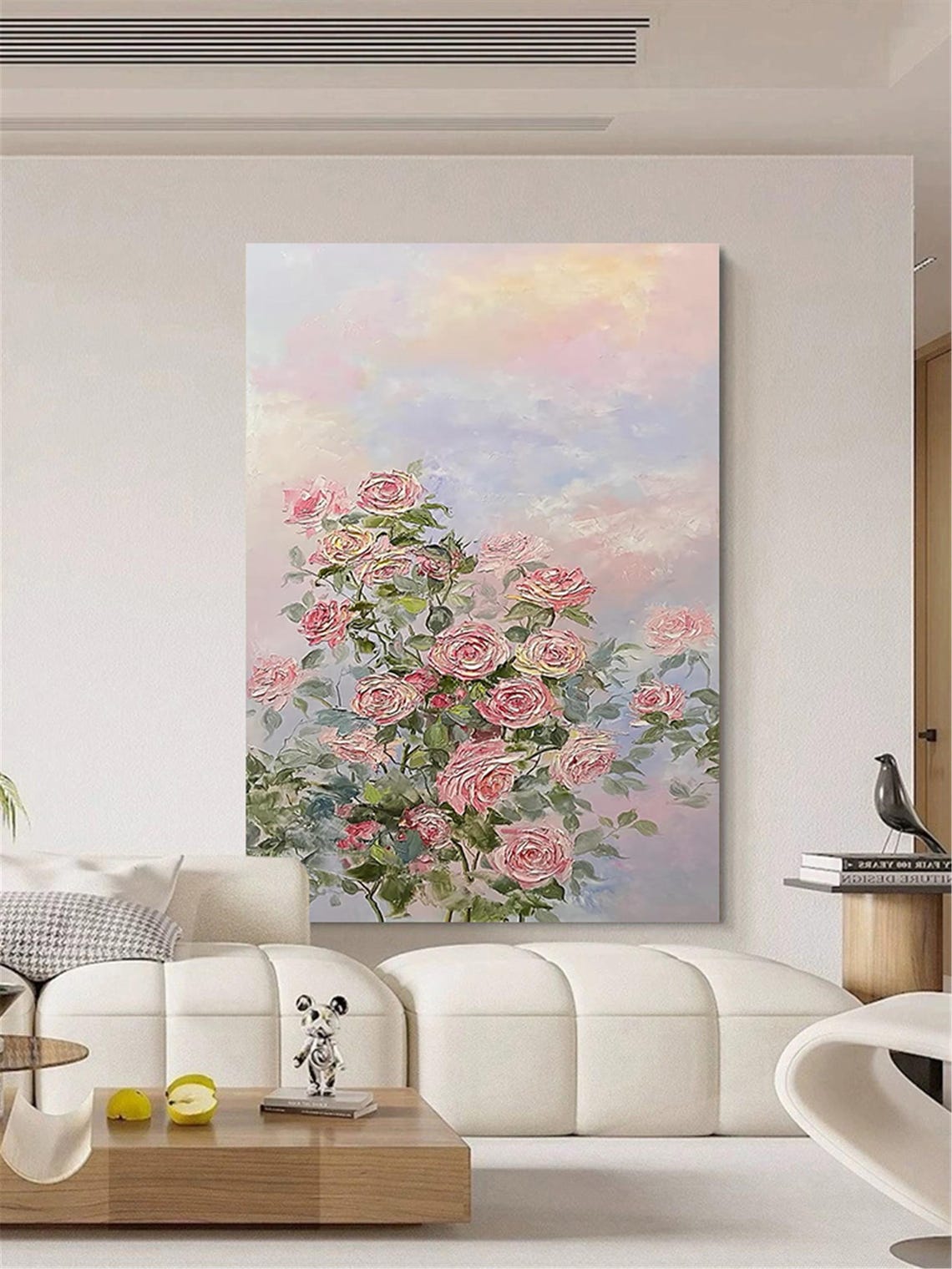 Pink Rose Bush Sunset Sky 3D Textured Floral Painting Poster - Image 3