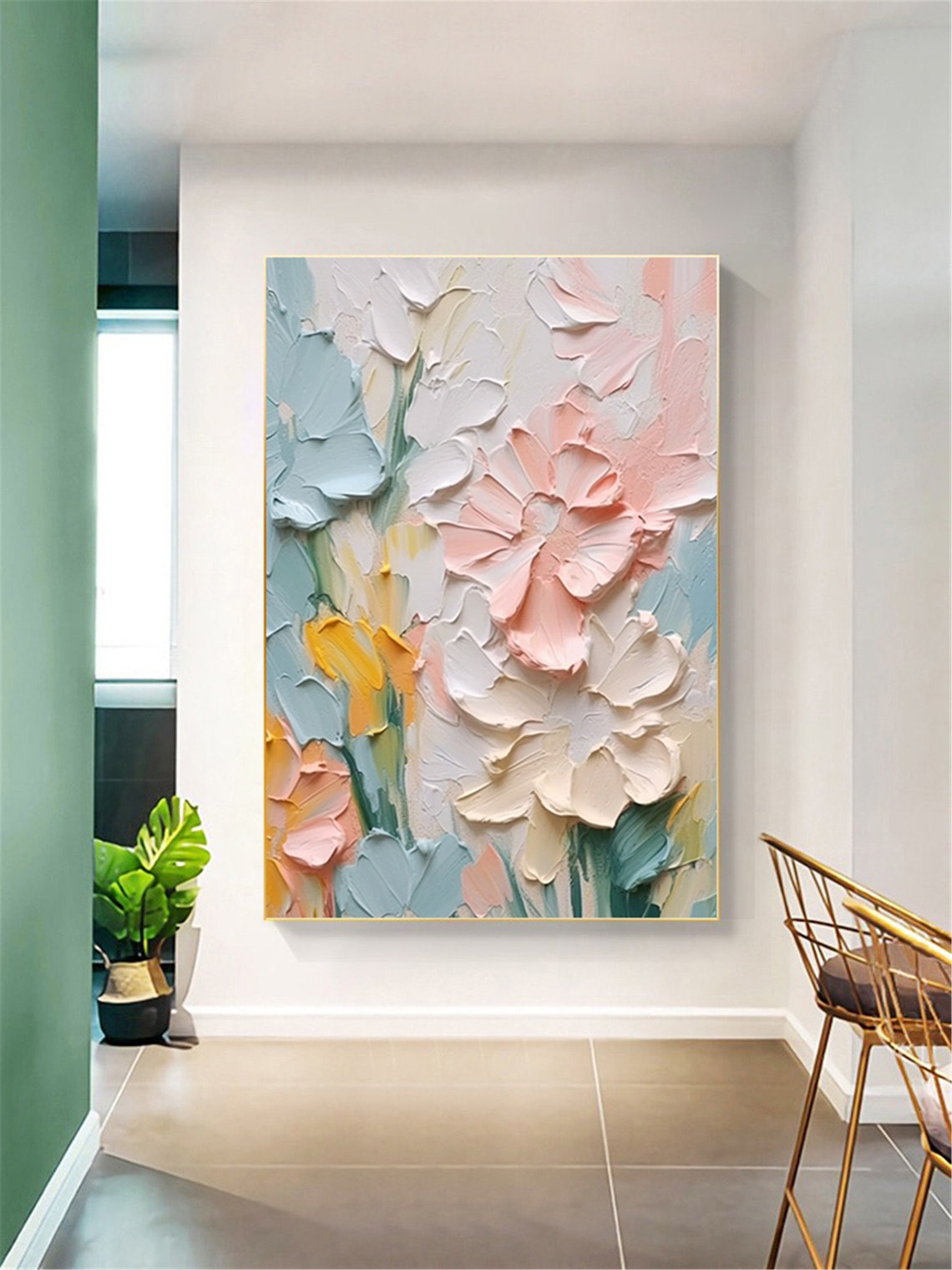 Pastel Pink White 3D Textured Floral Bloom Abstract Painting Poster - Image 5