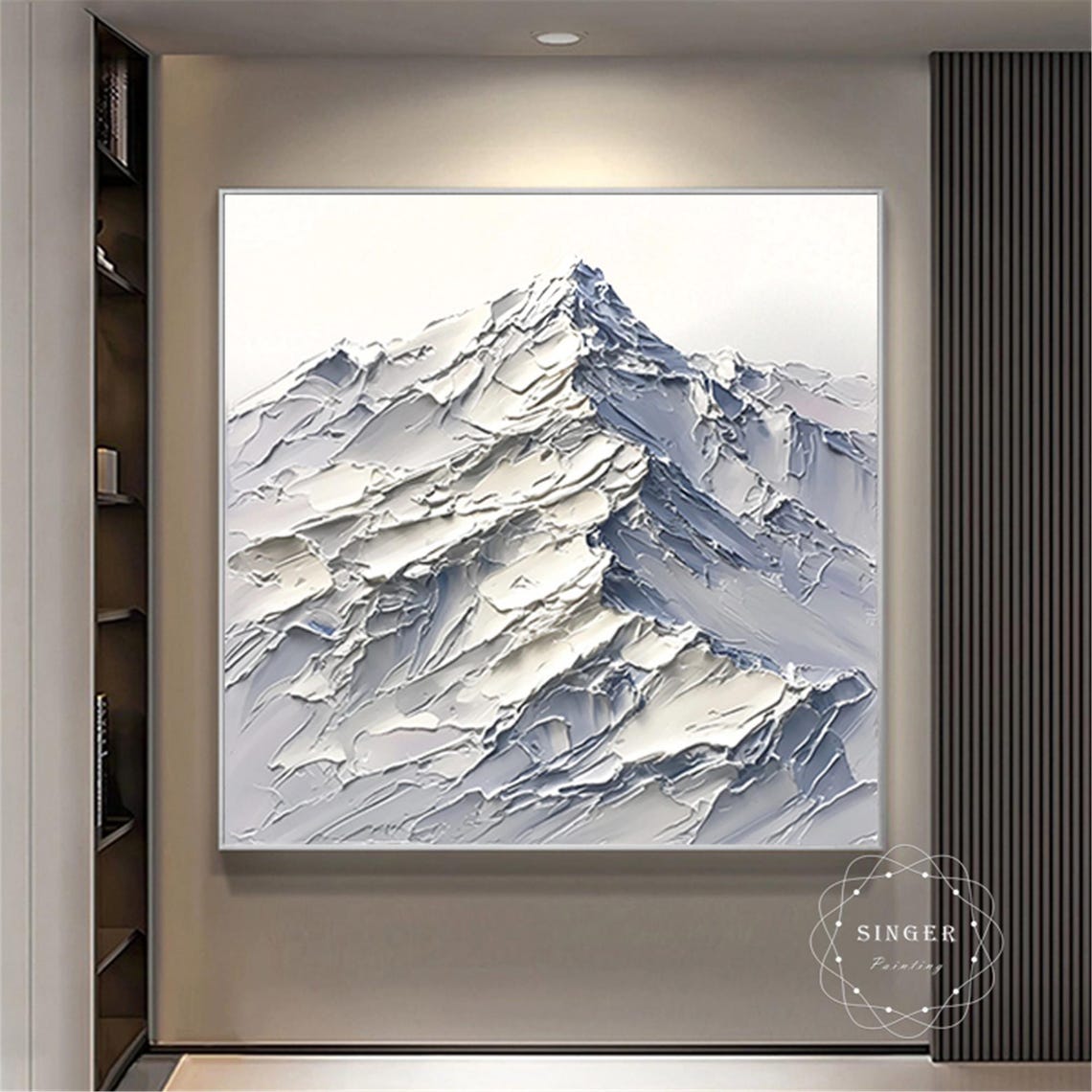 Snow Peak Summit 3D Textured Impasto Painting White Minimalist Poster - Image 3