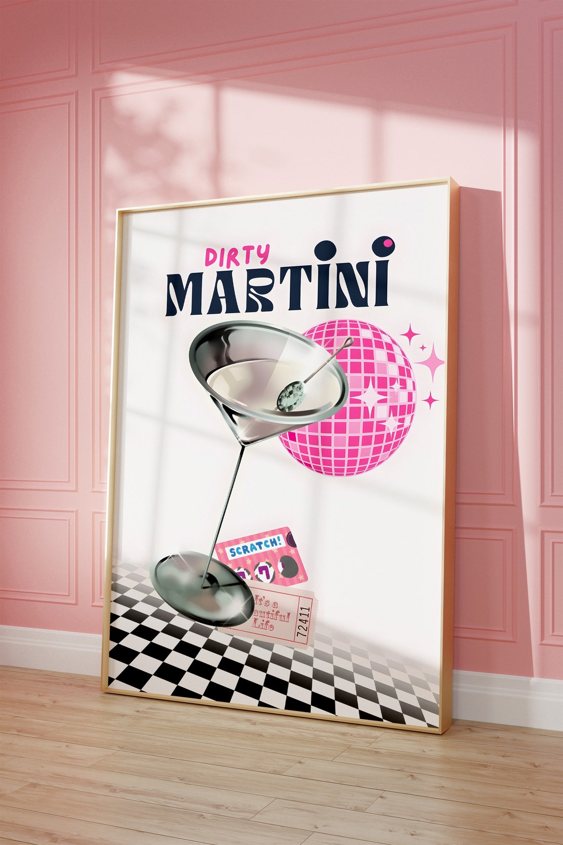 Dirty Martini Disco Pink Checkerboard Y2K Retro Collage Bar Poster - Image 2