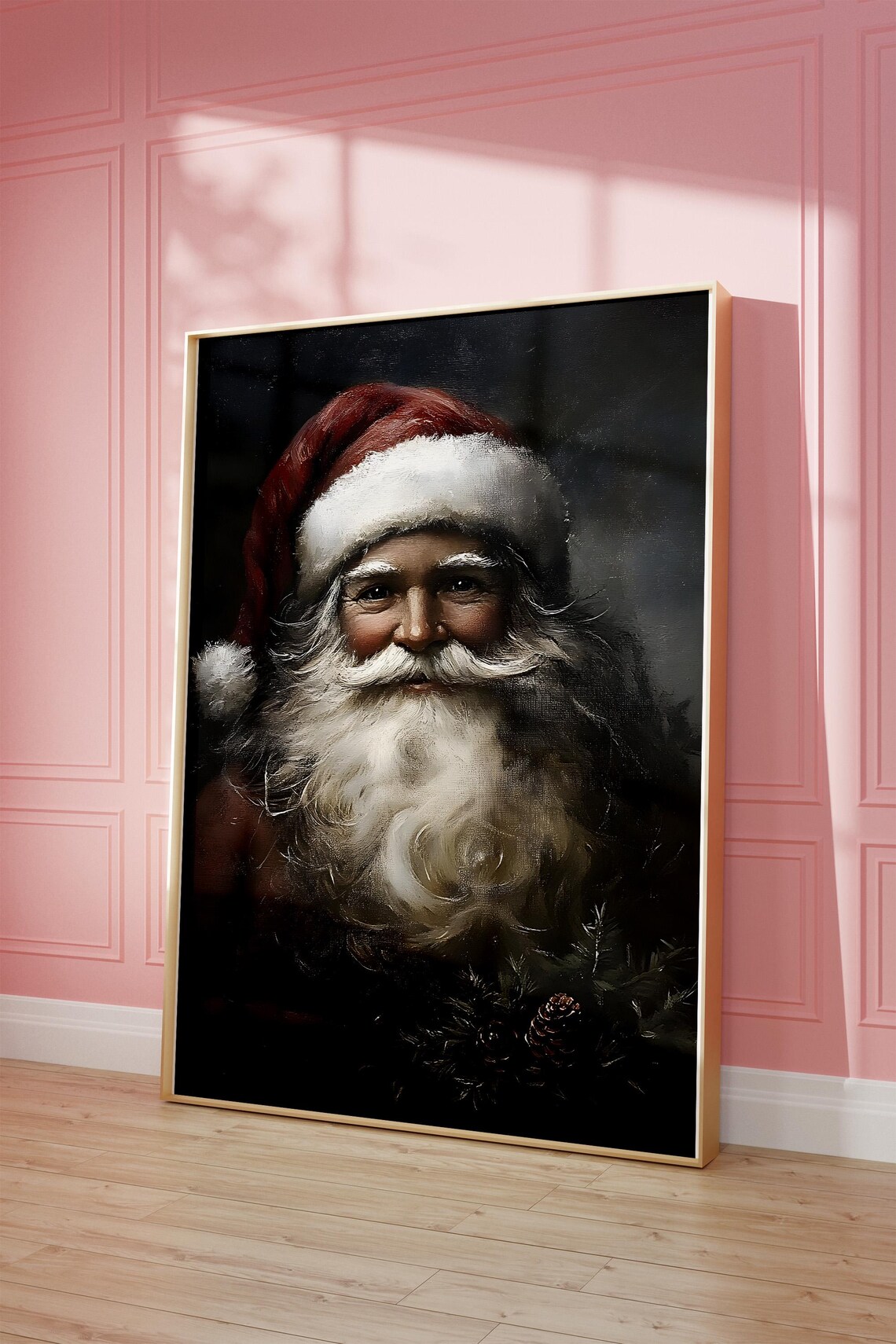 Vintage Santa Claus Portrait Dark Moody Christmas Art Poster - Image 3