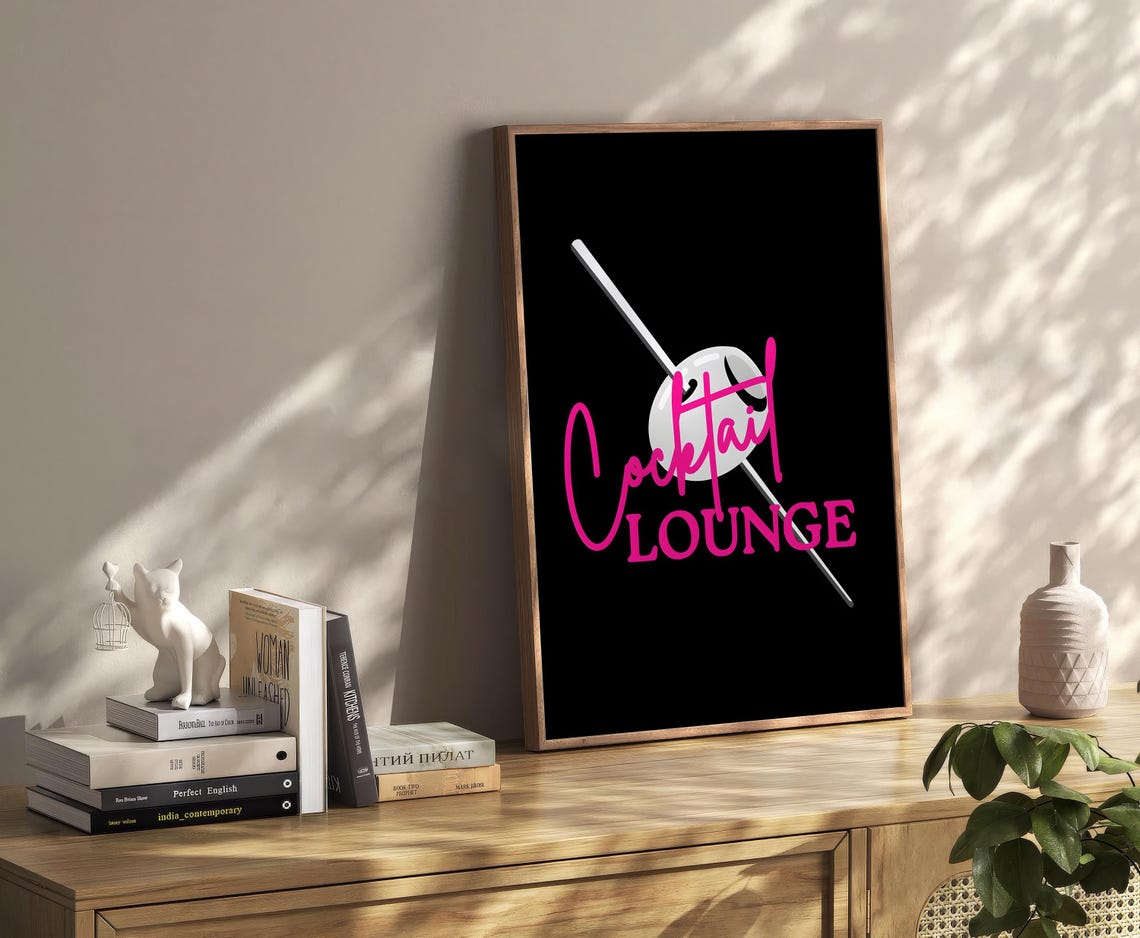 Cocktail Lounge Pink Script Olive Martini Black Bar Decor Poster - Image 2