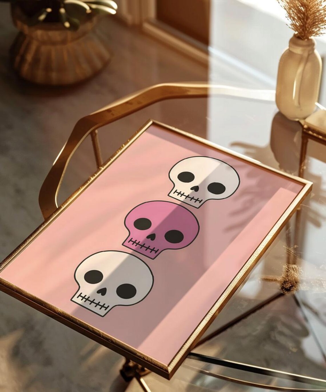 Pink Skulls Stacked Cartoon Cute Preppy Halloween Spooky Poster - Image 4