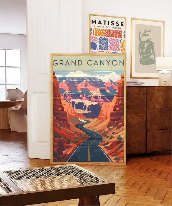 Grand Canyon Retro Road Trip Illustration Vintage Travel Poster