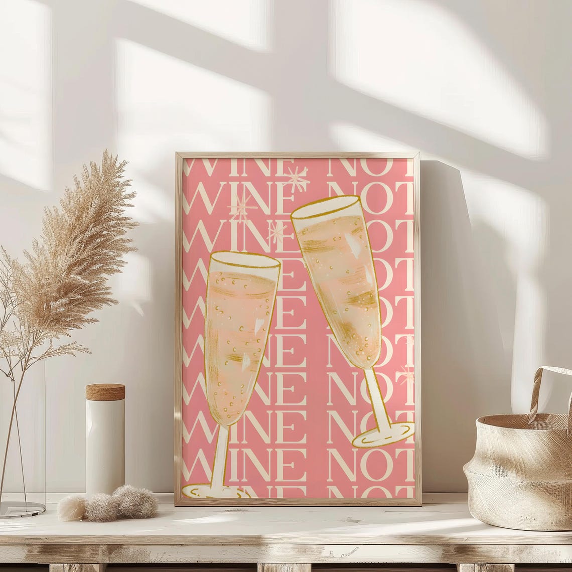 Cheerful Wine Not Pink Champagne Flutes Pattern Bar Decor Poster