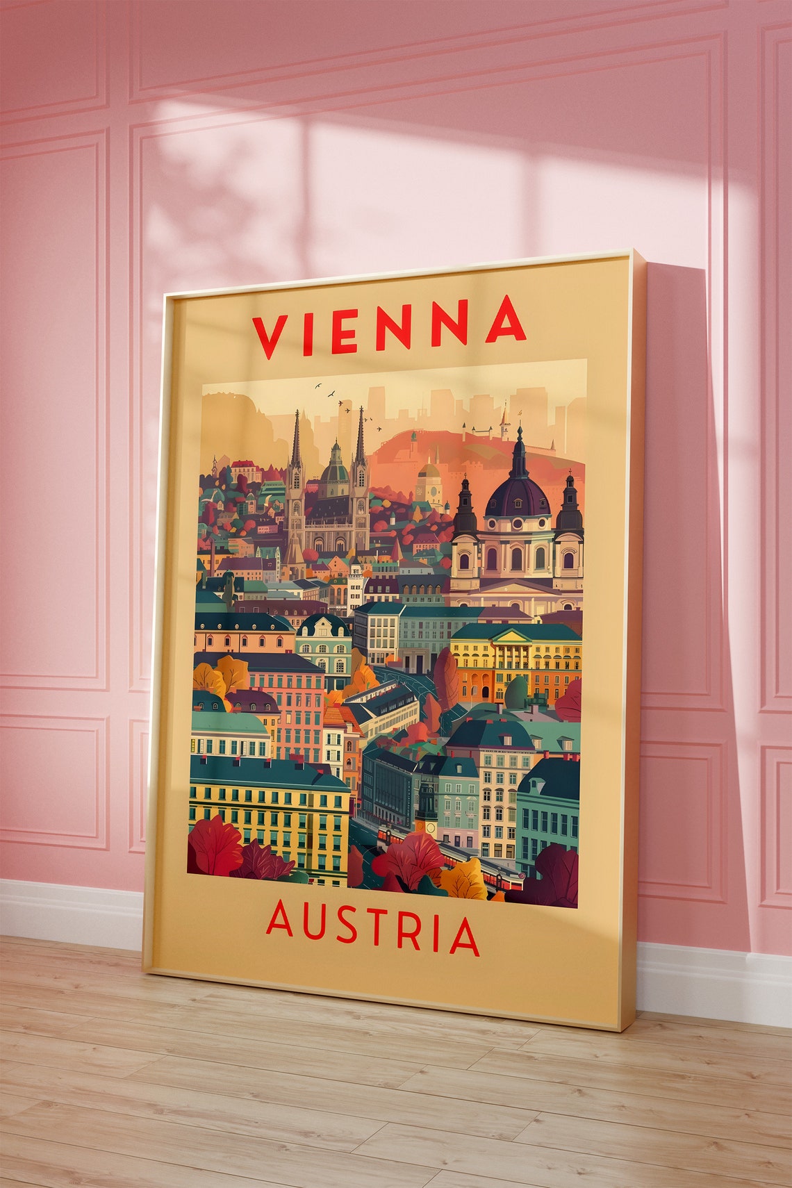 Vienna Austria Retro Cityscape Cathedral Vintage Travel Poster