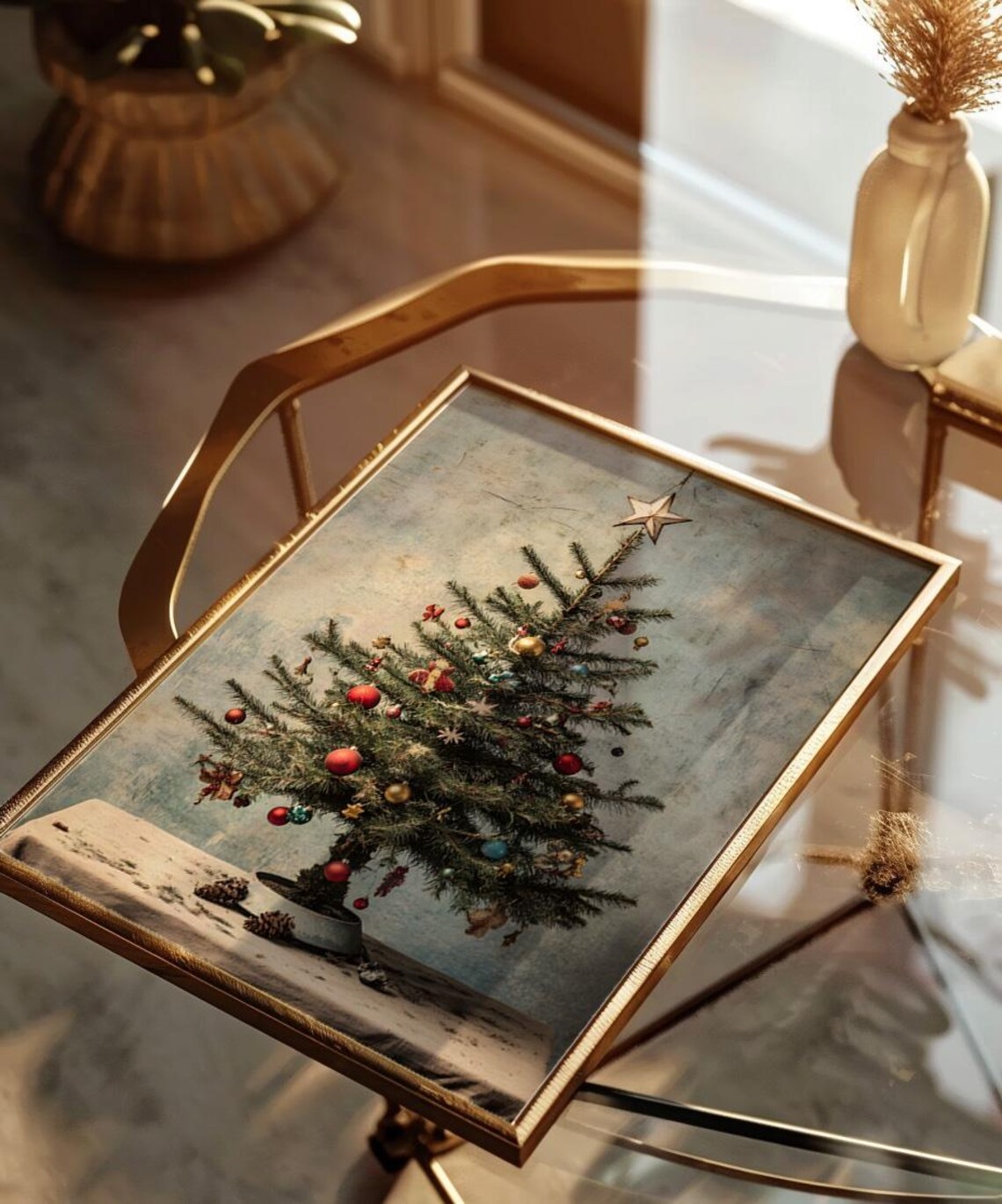 Vintage Christmas Tree Ornaments Star Topper Holiday Art Poster - Image 2