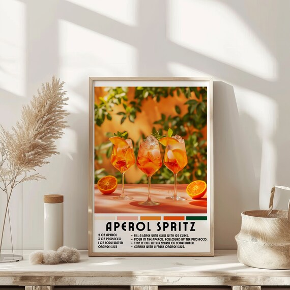 Aperol Spritz Recipe Retro Italian Cocktail Photography Poster