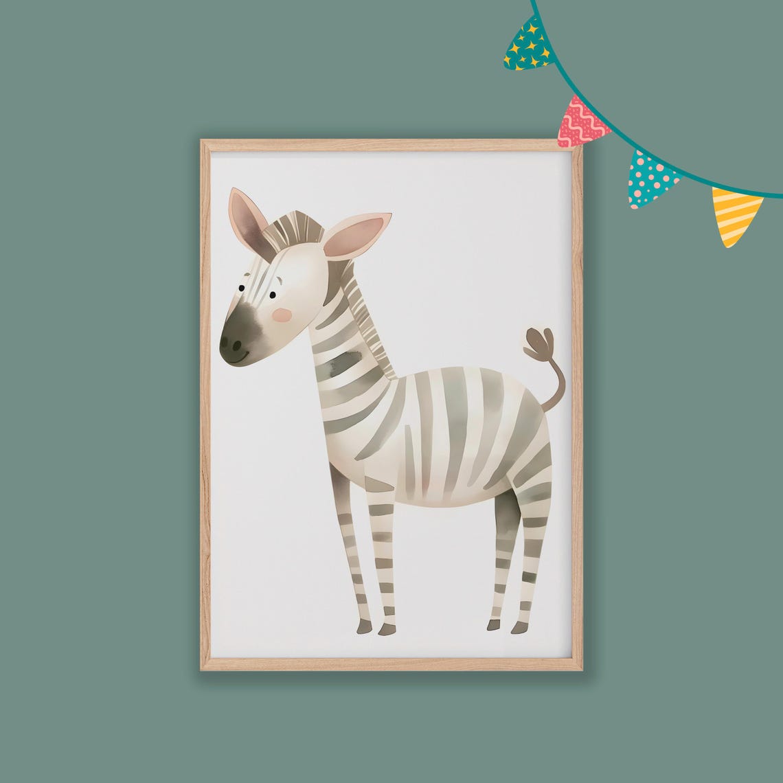 Cute Standing Zebra in Watercolor Minimalist Nursery Wall Art