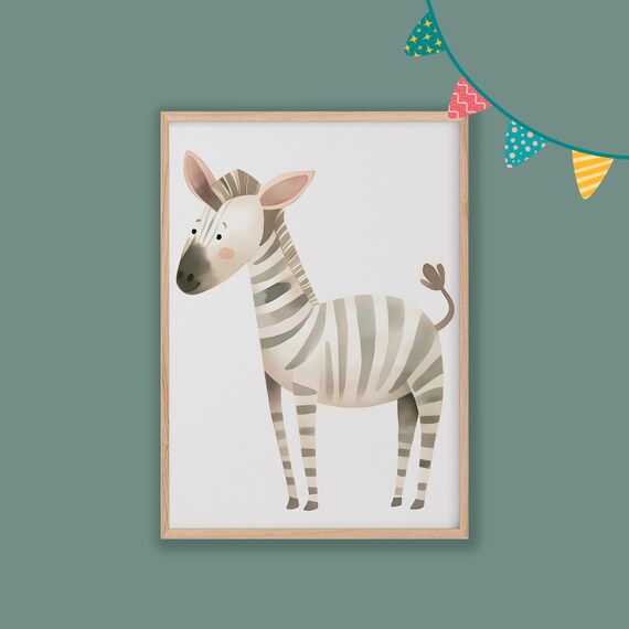 Cute Standing Zebra in Watercolor Minimalist Nursery Wall Art