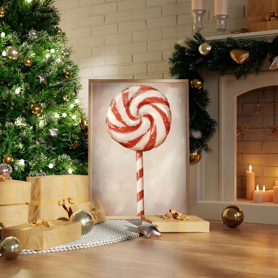 Christmas Peppermint Lollipop Swirl Vintage Candy Holiday Poster