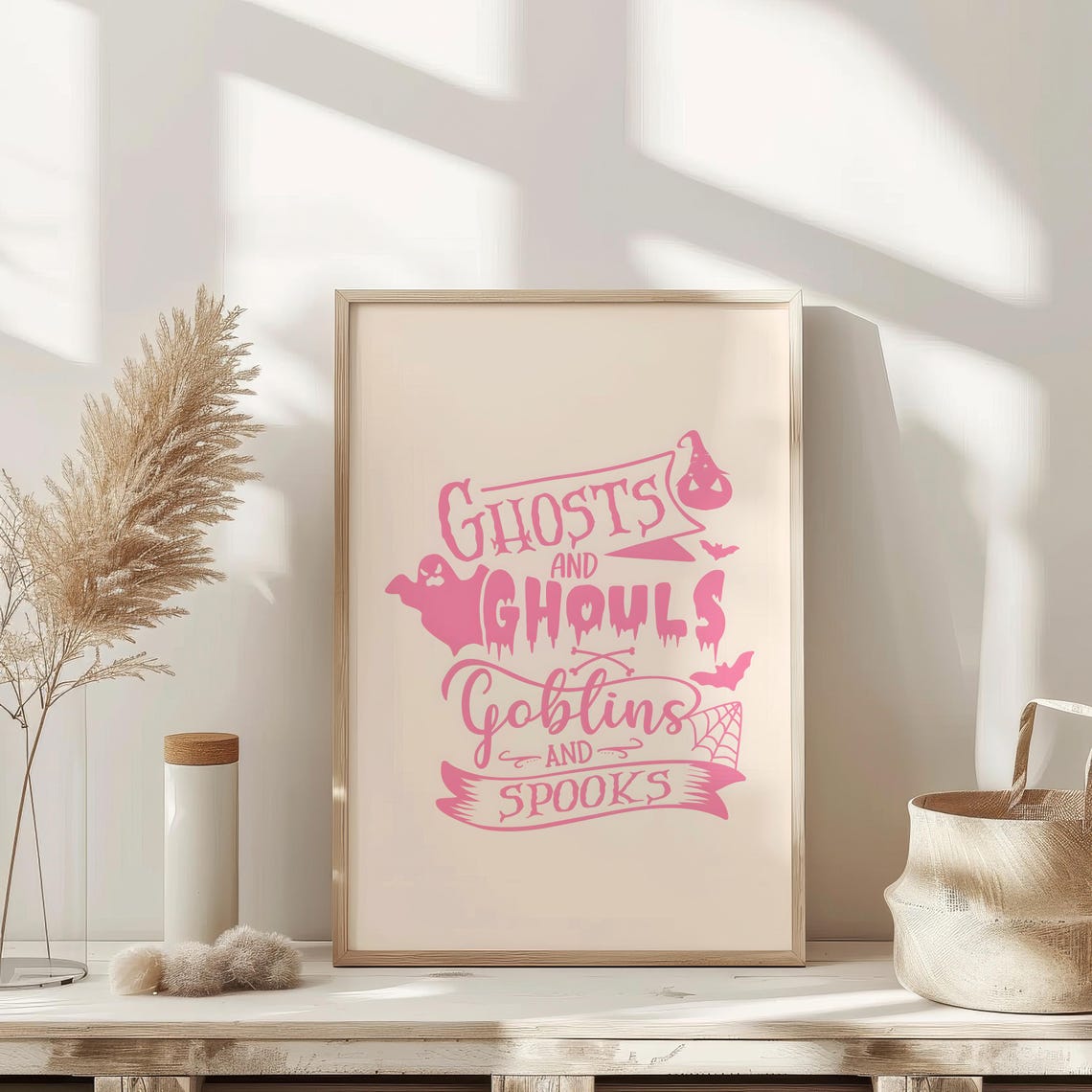 Ghosts And Ghouls Goblins Spooks Pink Halloween Quote Poster - Image 2