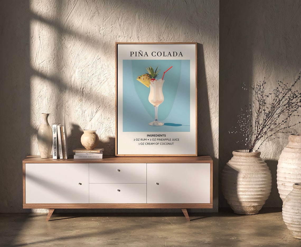 Pina Colada Cocktail Recipe Illustration Retro Kitchen Bar Poster - Image 2