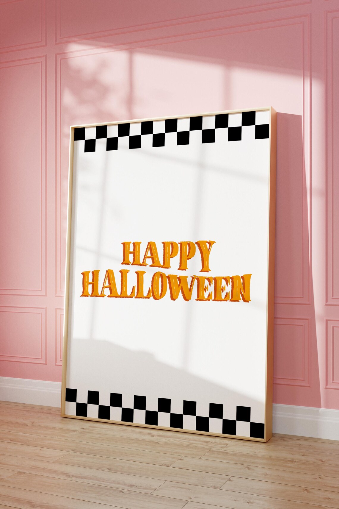 Happy Halloween Orange Checkerboard Retro Spooky Season Poster - Image 4